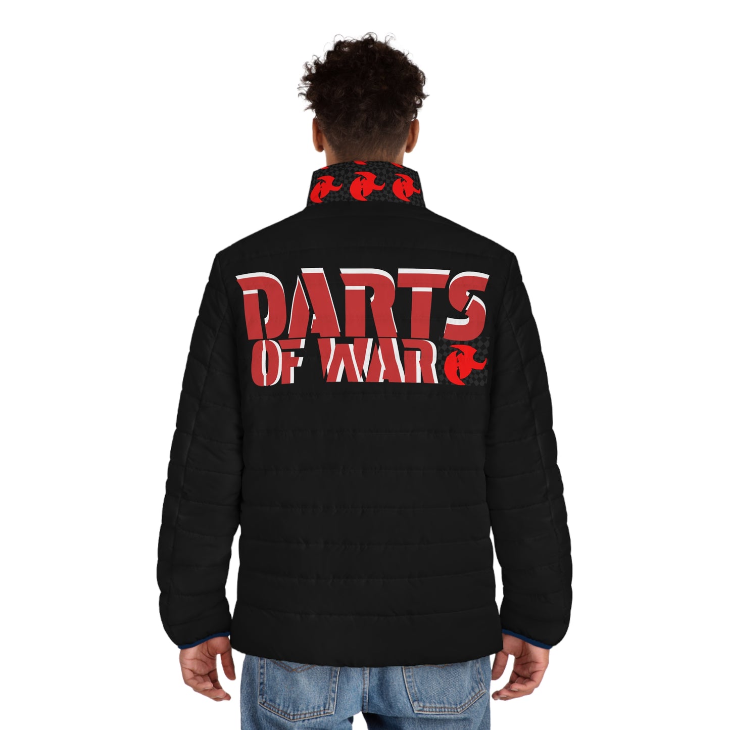 Darts of War Men's Puffer Jacket, Stylish Winter Outerwear, Gaming Gift, Cozy Jacket for Him, Casual Fashion, Unique Puffer Coat