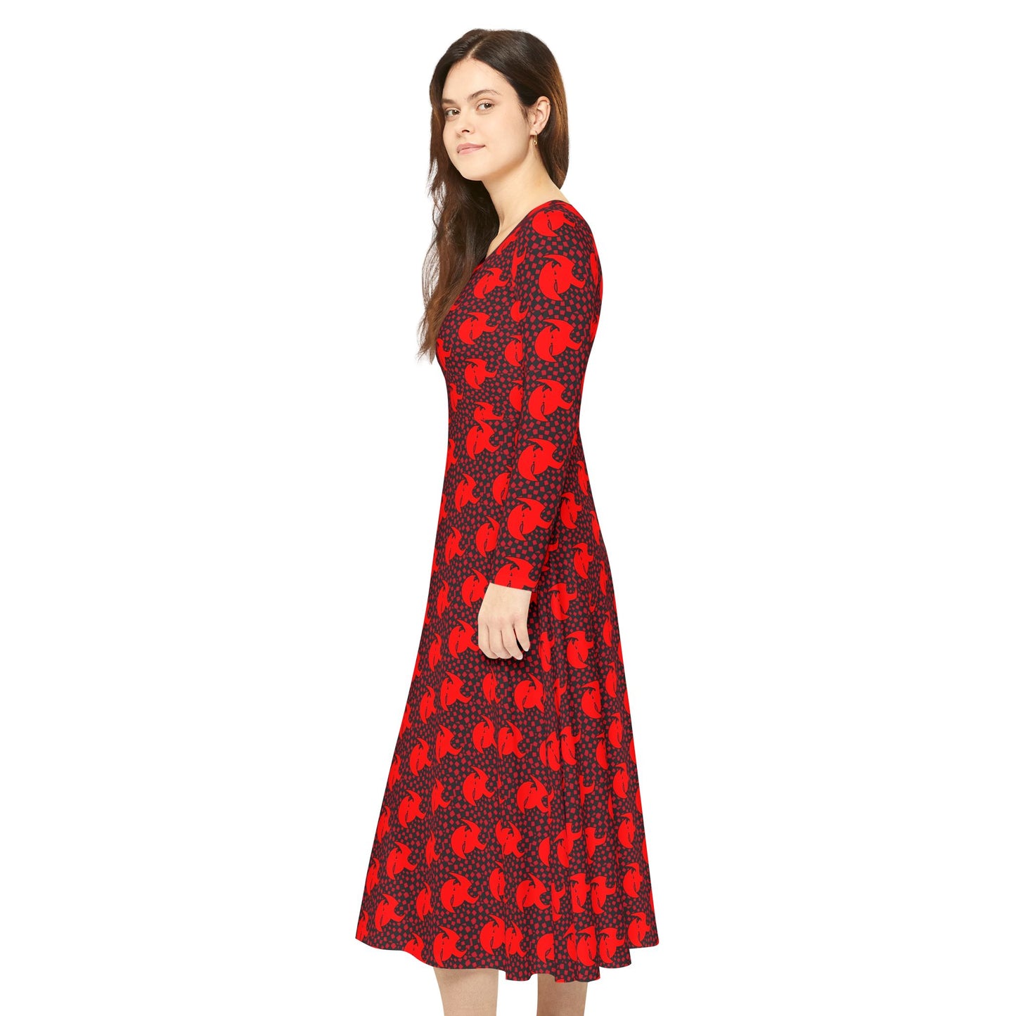 High Kouncil Emad Saad Elegant Long Sleeve Dance Dress with Red Pattern