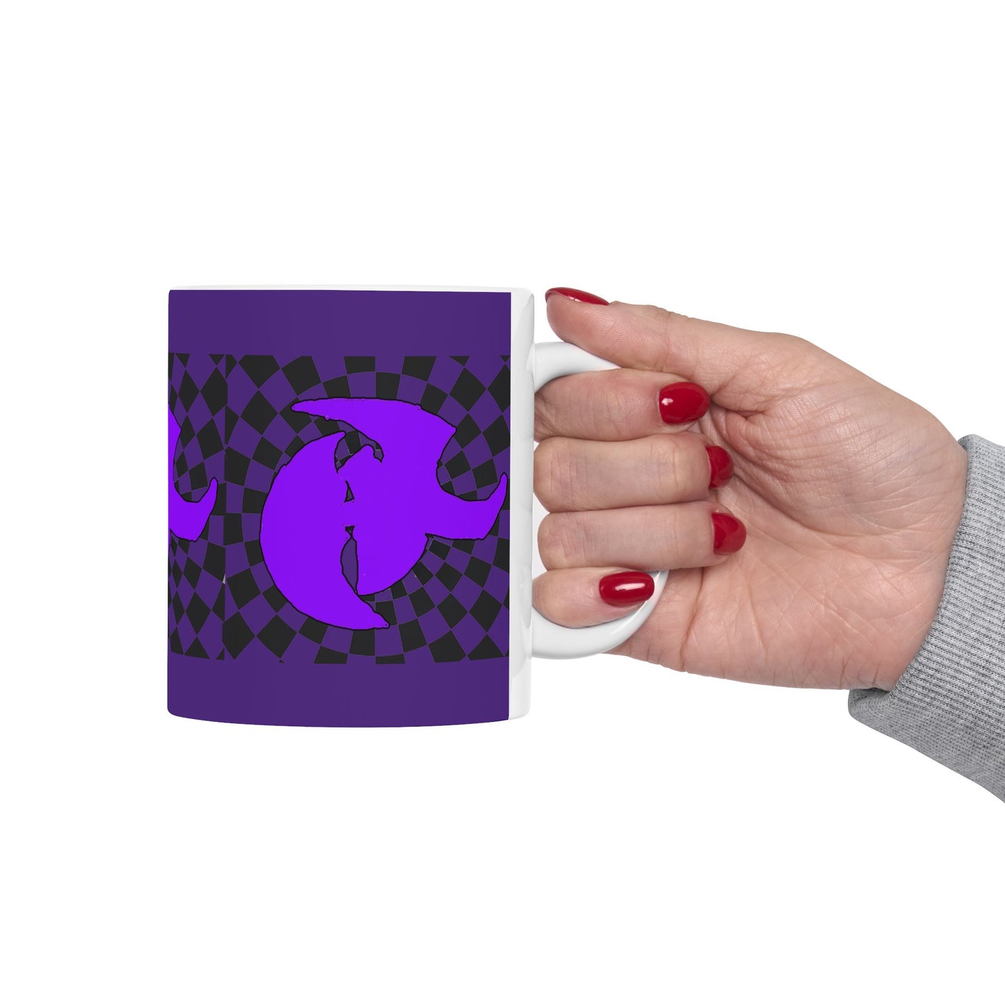 HK LOGO Vibrant Purple Ceramic Mug with Checkered Design - Ideal for Coffee Lovers