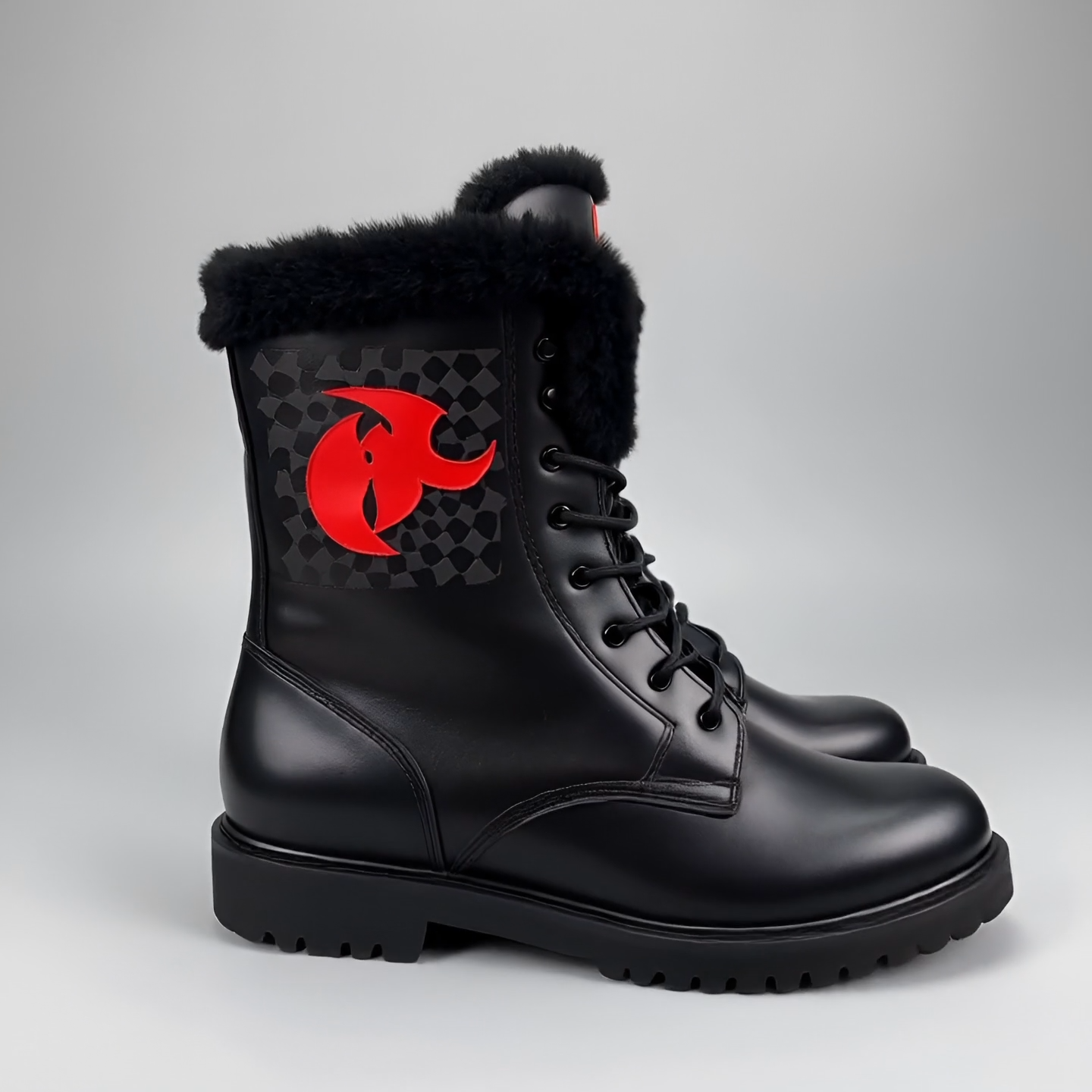 HK Logo Men's Fur and Leather Boots