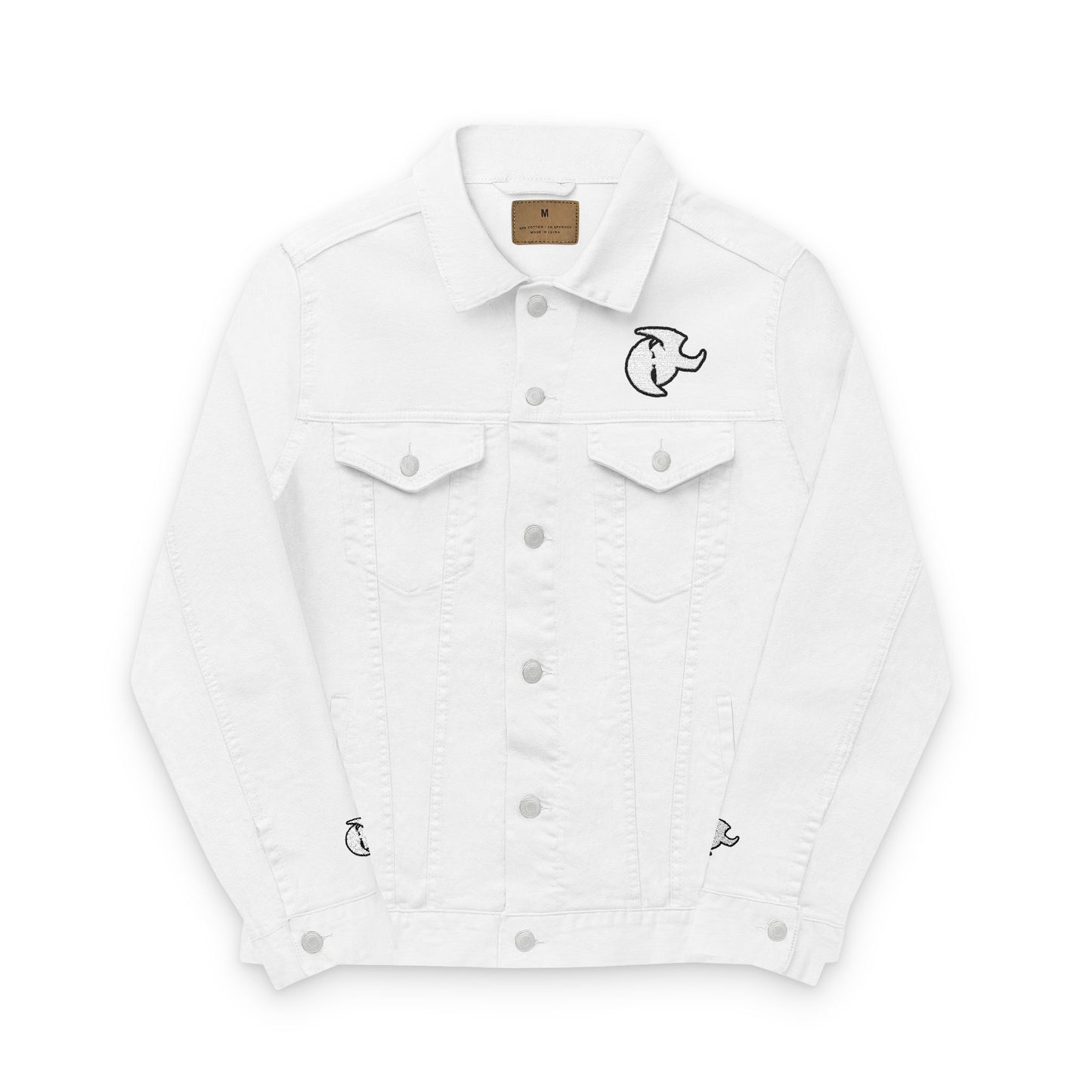 HK LOGO Embroidered Unisex Denim Jacket - Stylish and Versatile White Outerwear