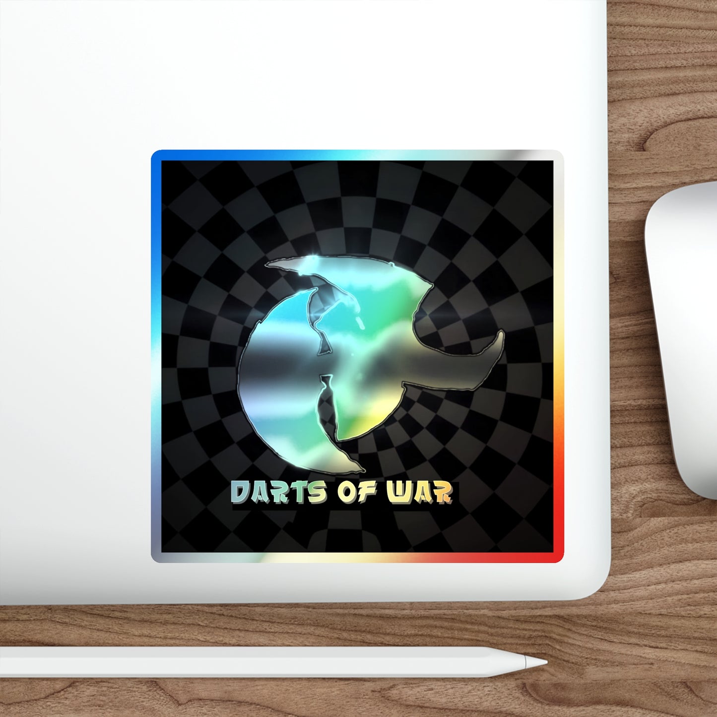 Holographic Die-Cut Sticker — Iridescent 'Darts of War' Logo