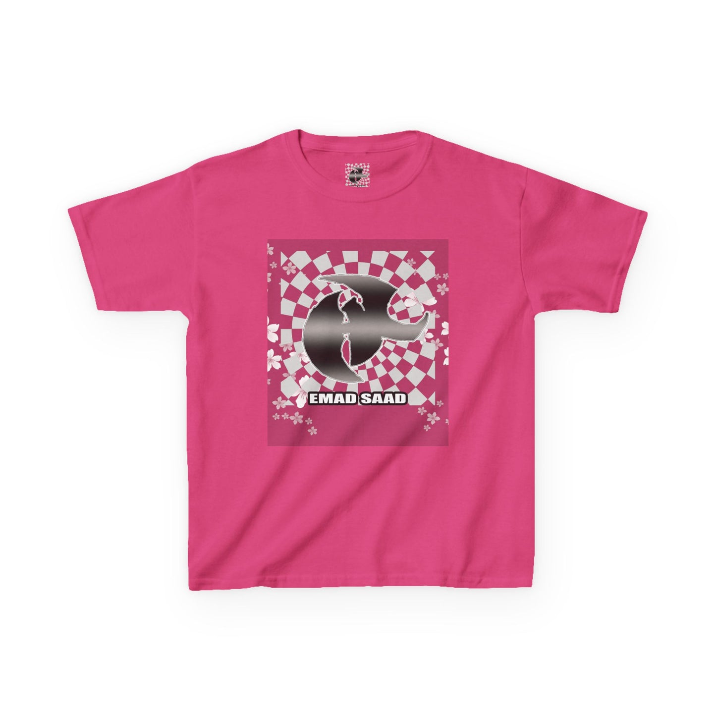 Kids Tee — Checkered HK Graphic with “EMAD SAAD”