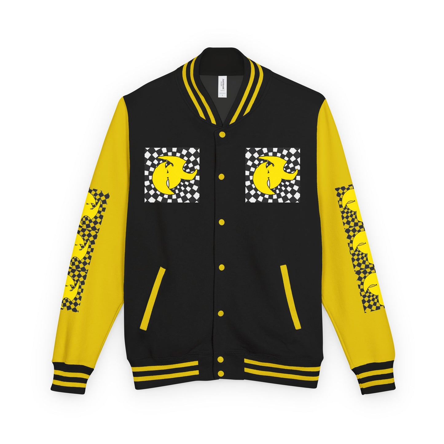 HK CREW Heavyweight Letterman Jacket with Retro Graphic Design