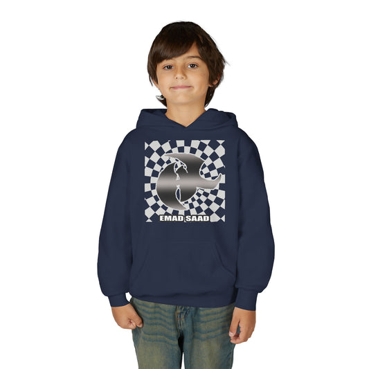 Youth Hoodie with Emad Saad Skate Logo — Black & White Skateboard Graphic