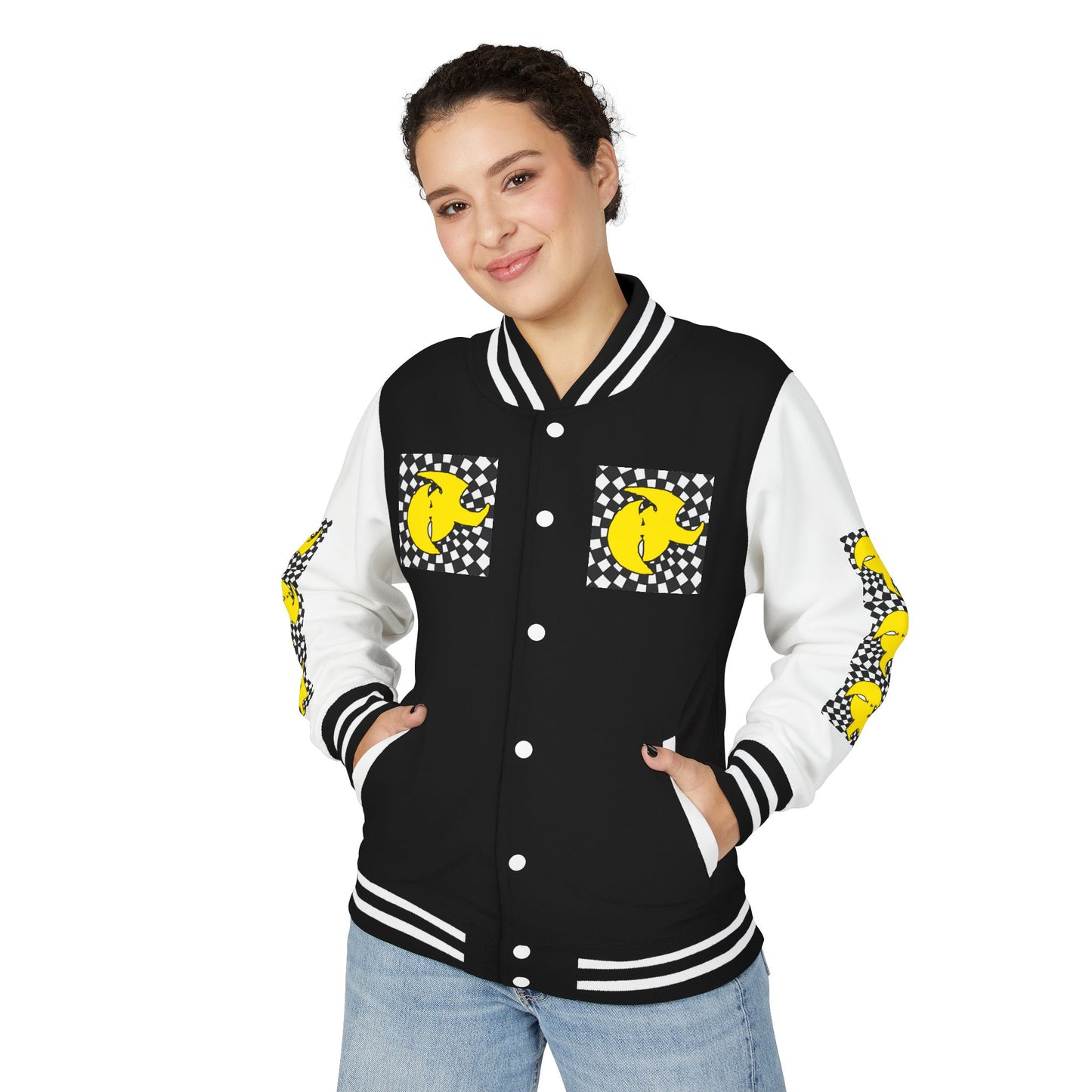 HK CREW Heavyweight Letterman Jacket with Retro Graphic Design