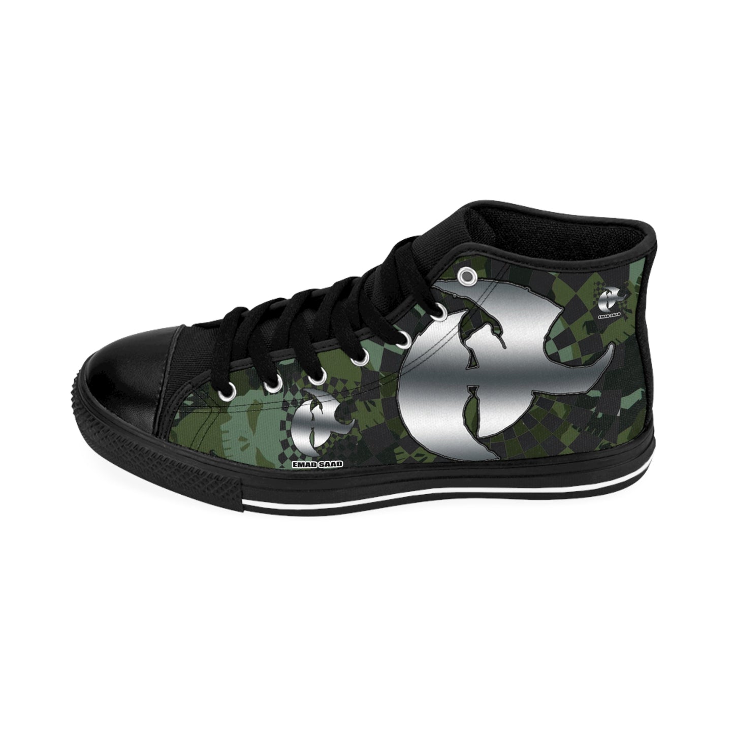 Men's Classic Sneakers - Stylish Green Camo High-Top Shoes for Casual Wear