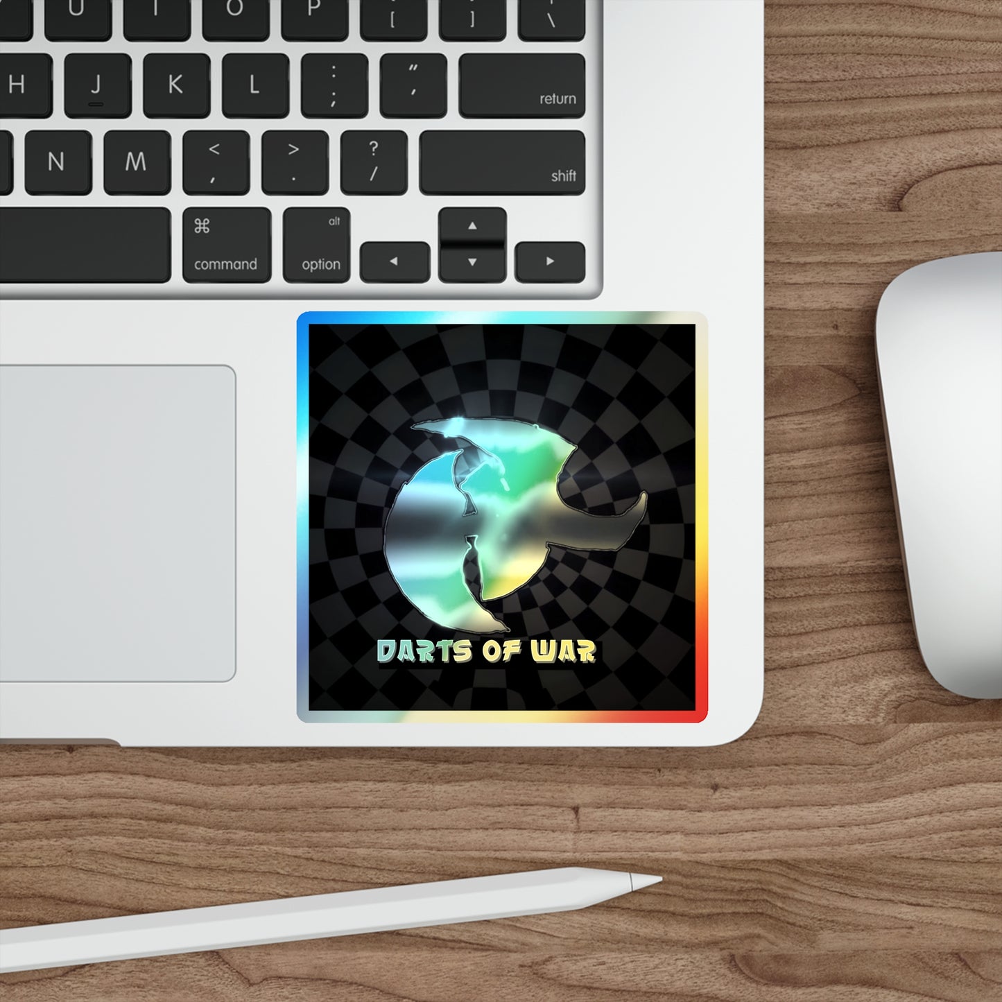 Holographic Die-Cut Sticker — Iridescent 'Darts of War' Logo