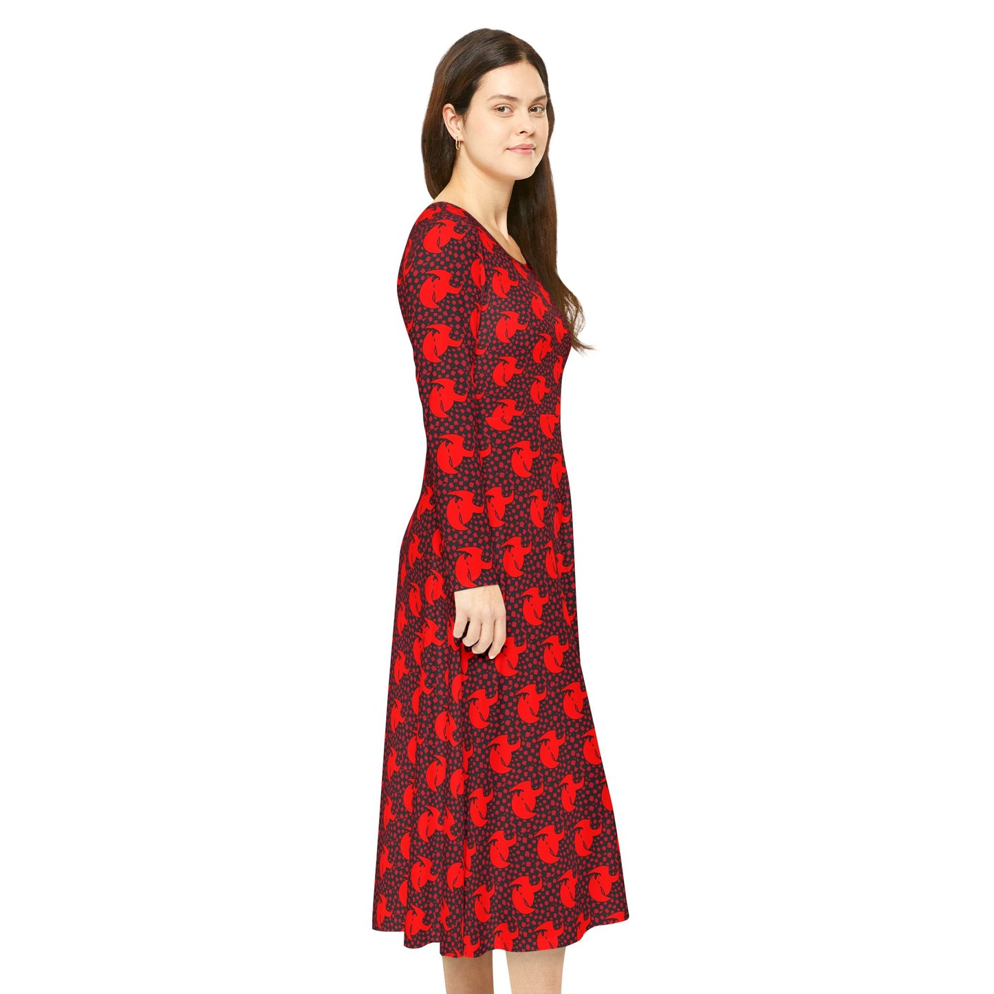 High Kouncil Emad Saad Elegant Long Sleeve Dance Dress with Red Pattern