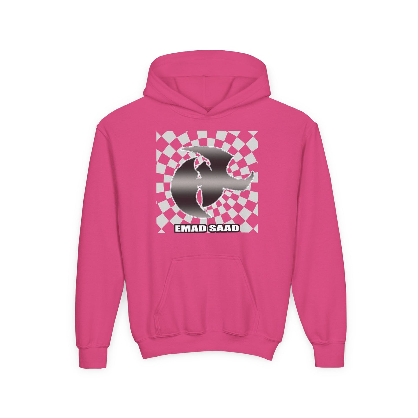 Youth Hoodie with Emad Saad Skate Logo — Black & White Skateboard Graphic