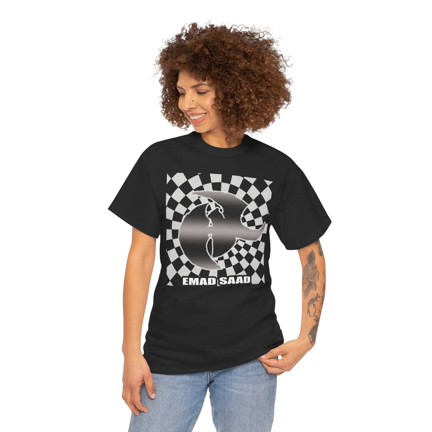 Emad Saad Checkerboard Graphic Unisex Heavy Cotton Tee
