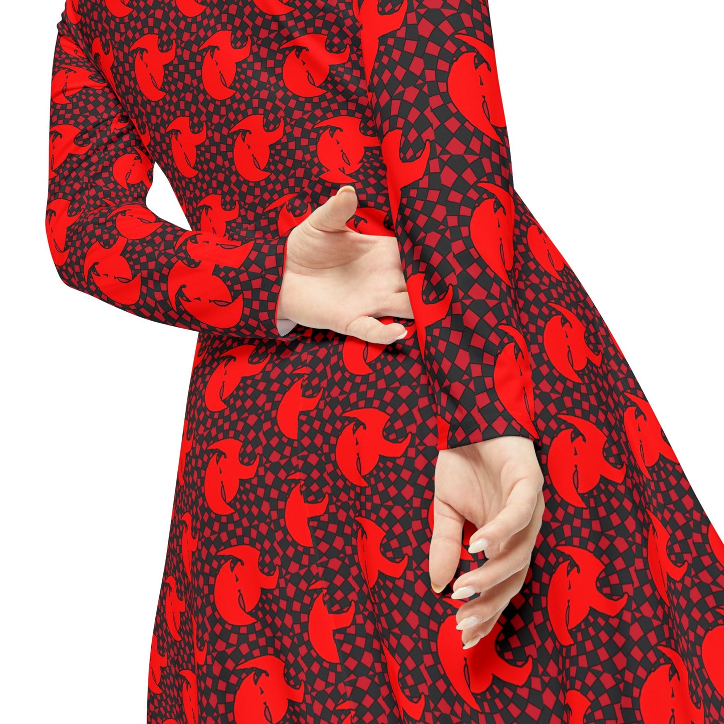 High Kouncil Emad Saad Elegant Long Sleeve Dance Dress with Red Pattern