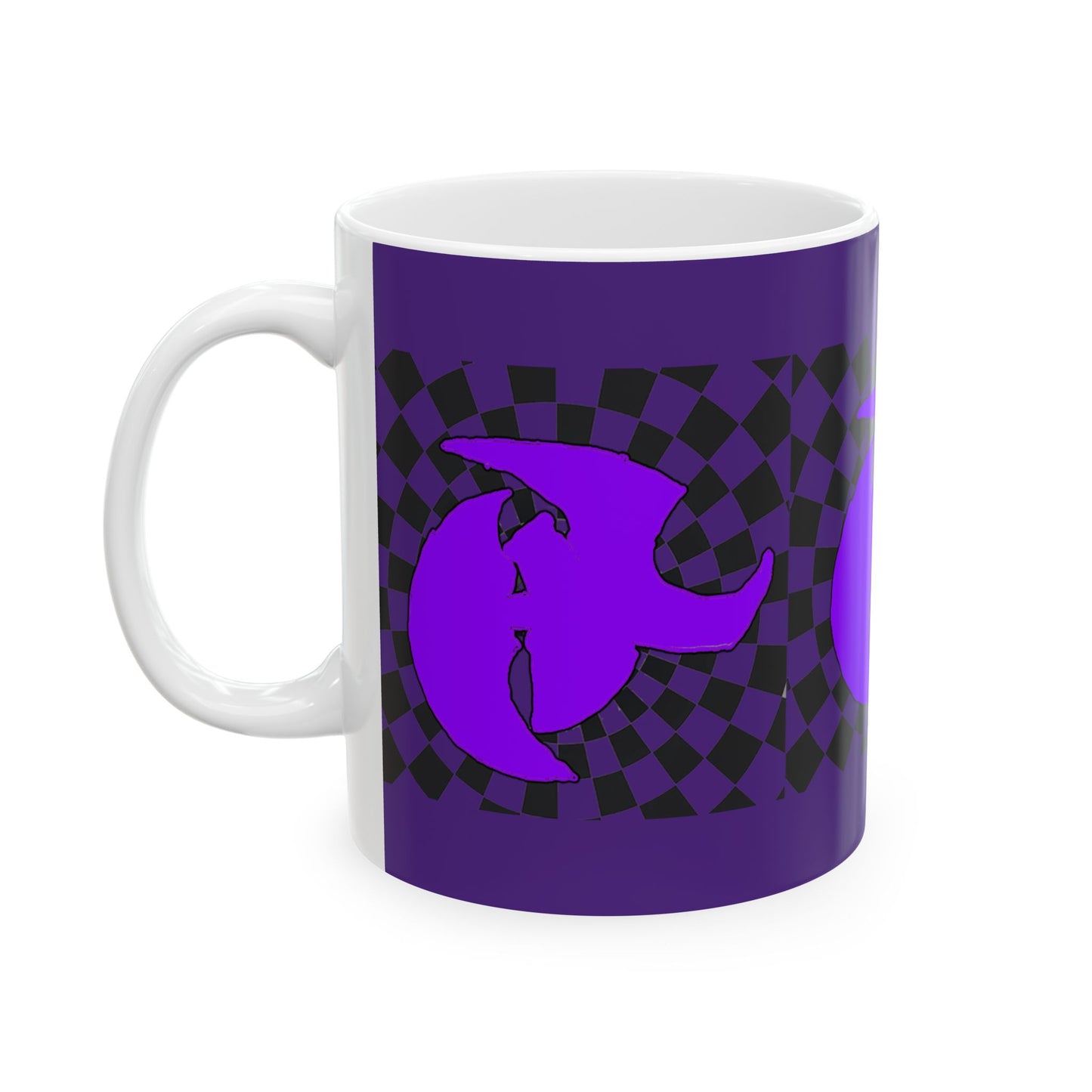 HK LOGO Vibrant Purple Ceramic Mug with Checkered Design - Ideal for Coffee Lovers