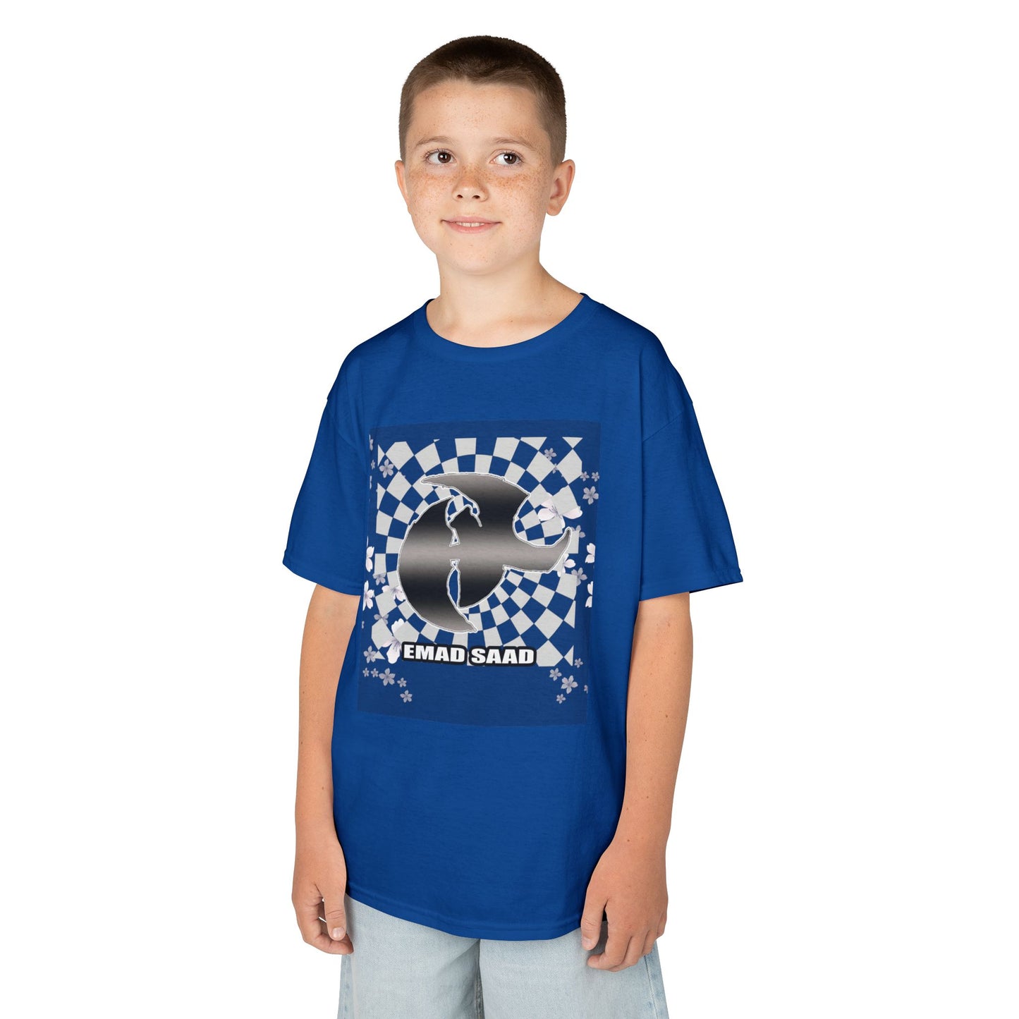 Kids Tee — Checkered HK Graphic with “EMAD SAAD”