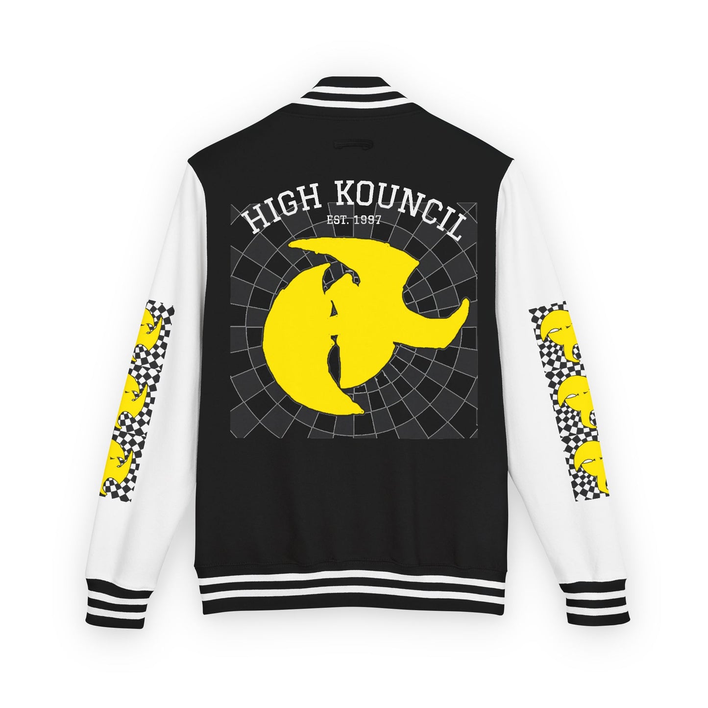 HK CREW Heavyweight Letterman Jacket with Retro Graphic Design