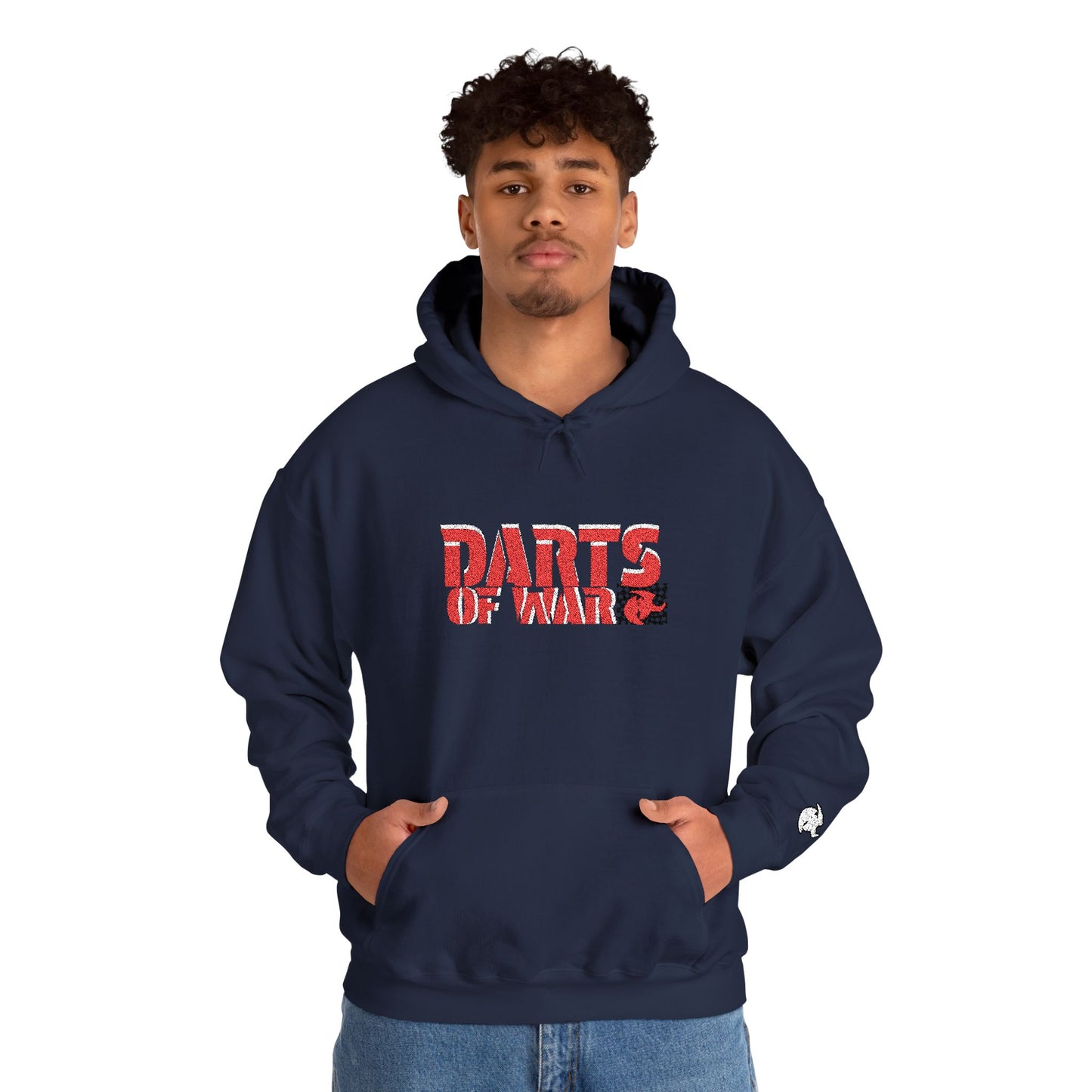 Embroidery Stitched Darts of War Hoodie – Red Distressed Darts Graphic Pullover
