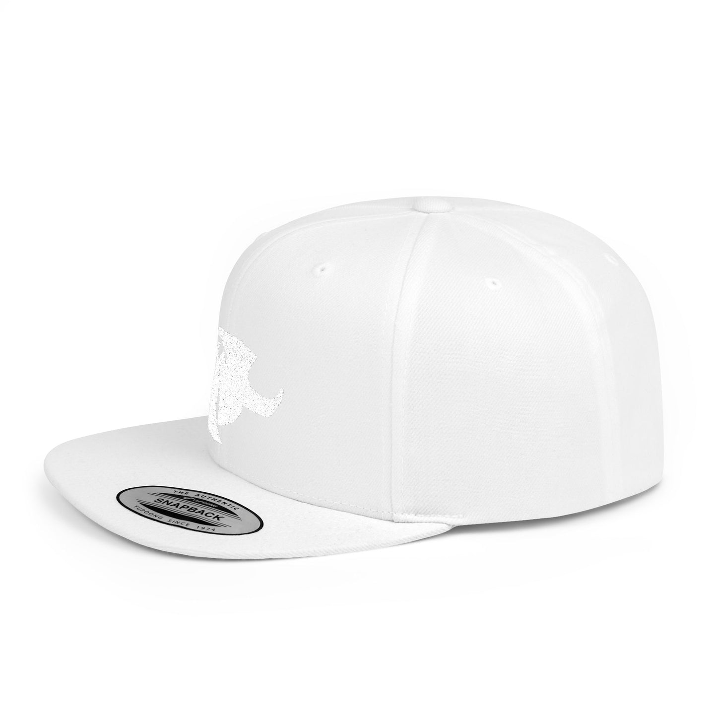 HK White LOGO  Flat Bill Snapback Hat | Stylish Casual Accessory