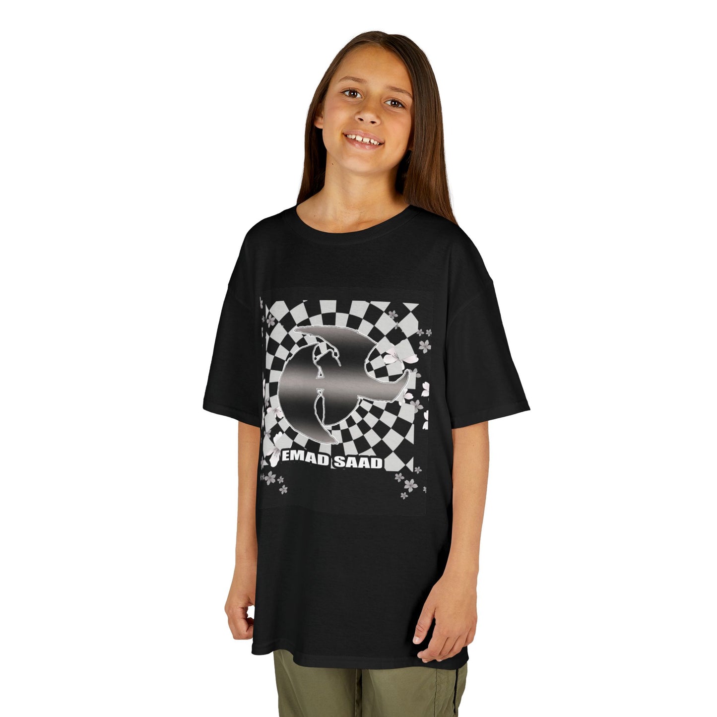 Kids Tee — Checkered HK Graphic with “EMAD SAAD”