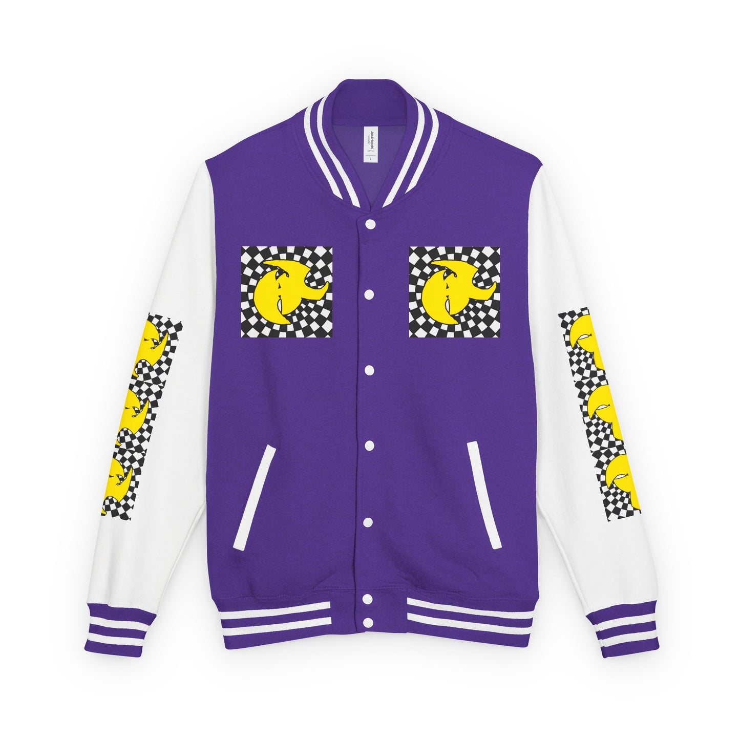 HK CREW Heavyweight Letterman Jacket with Retro Graphic Design