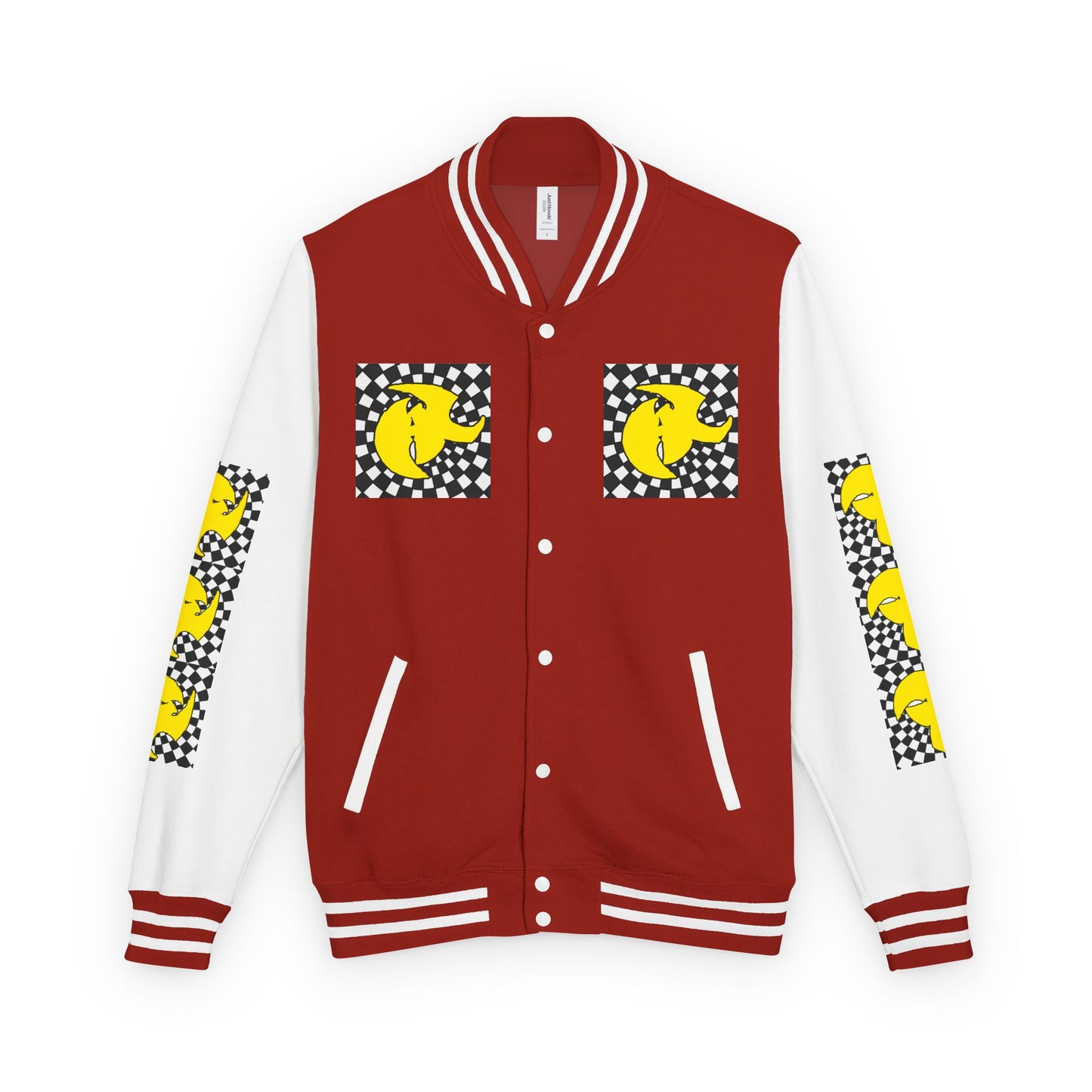 HK CREW Heavyweight Letterman Jacket with Retro Graphic Design