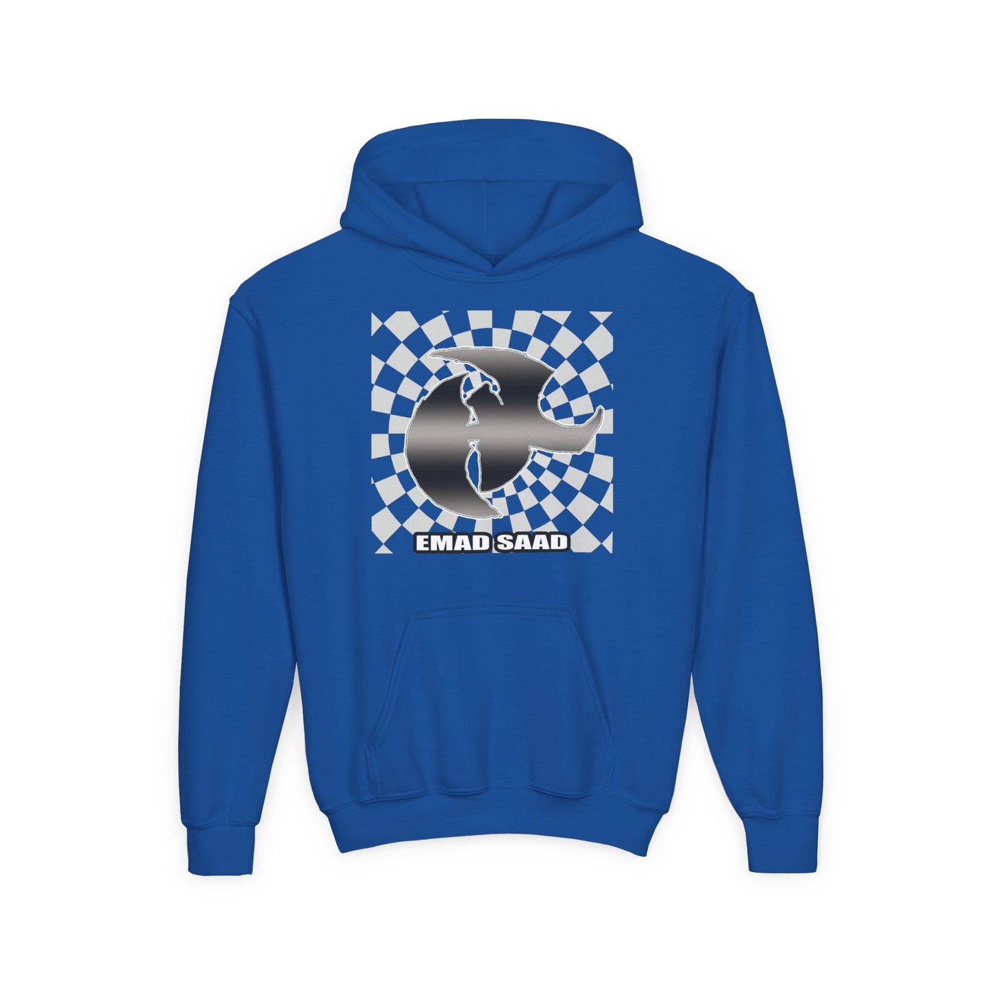 Youth Hoodie with Emad Saad Skate Logo — Black & White Skateboard Graphic