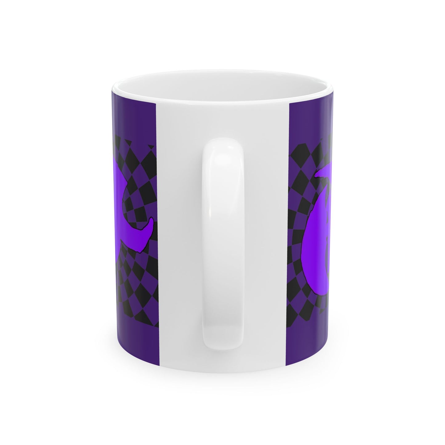 HK LOGO Vibrant Purple Ceramic Mug with Checkered Design - Ideal for Coffee Lovers