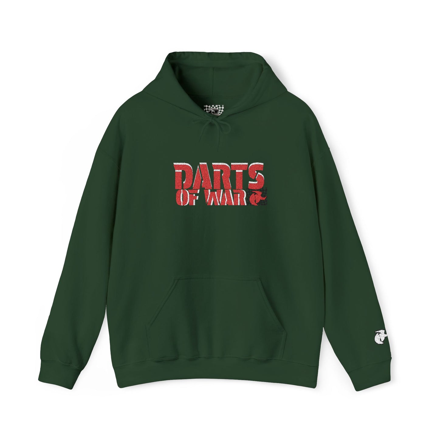 Embroidery Stitched Darts of War Hoodie – Red Distressed Darts Graphic Pullover