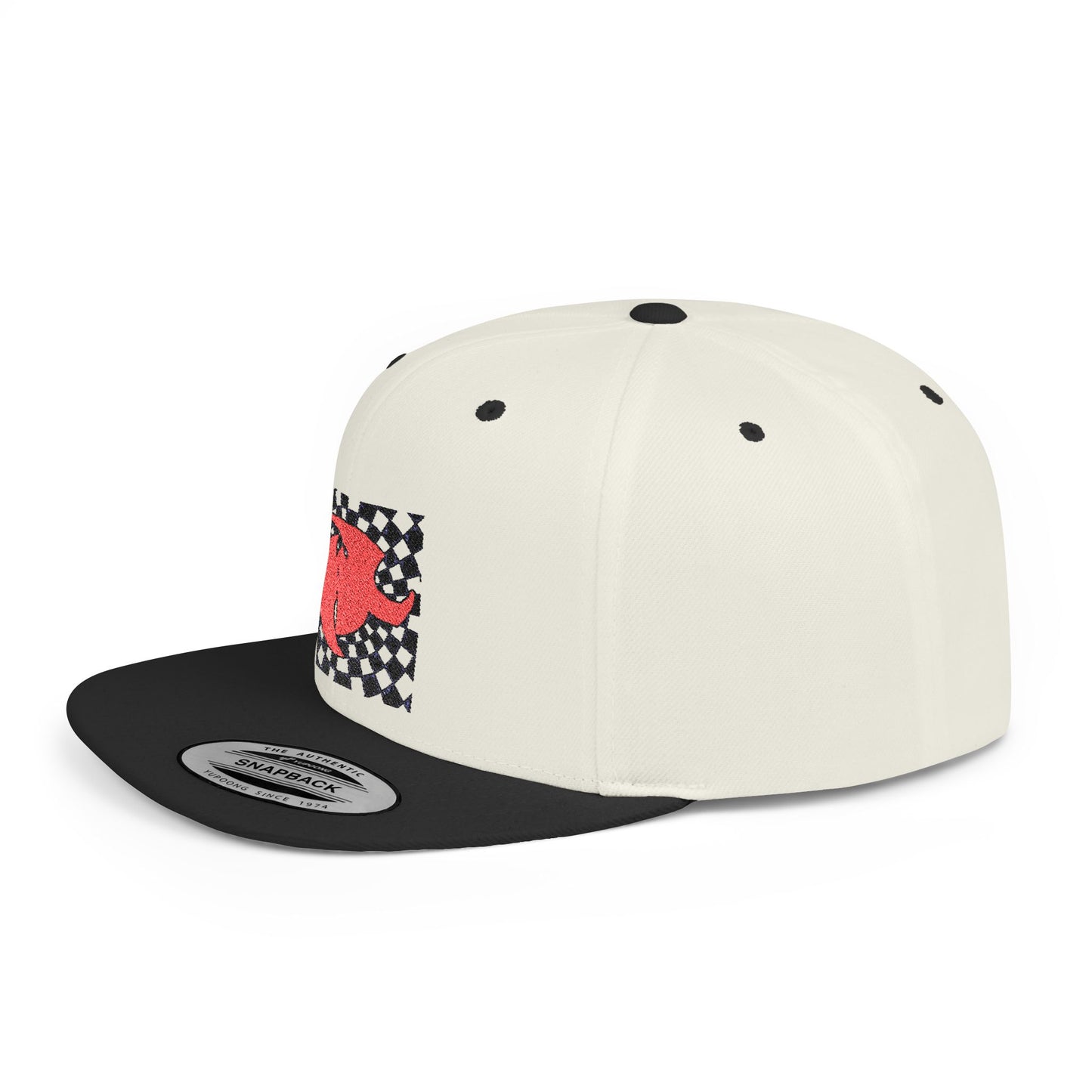 HK RED LOGO Retro Checkerboard Flat Bill Snapback Hat