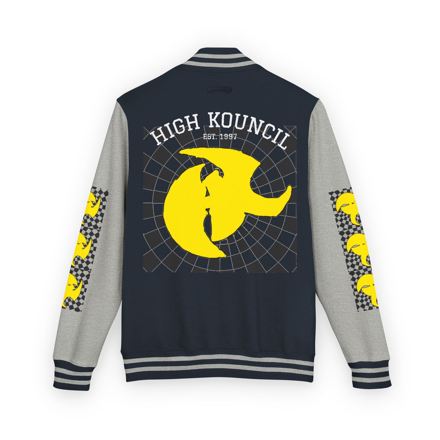 HK CREW Heavyweight Letterman Jacket with Retro Graphic Design