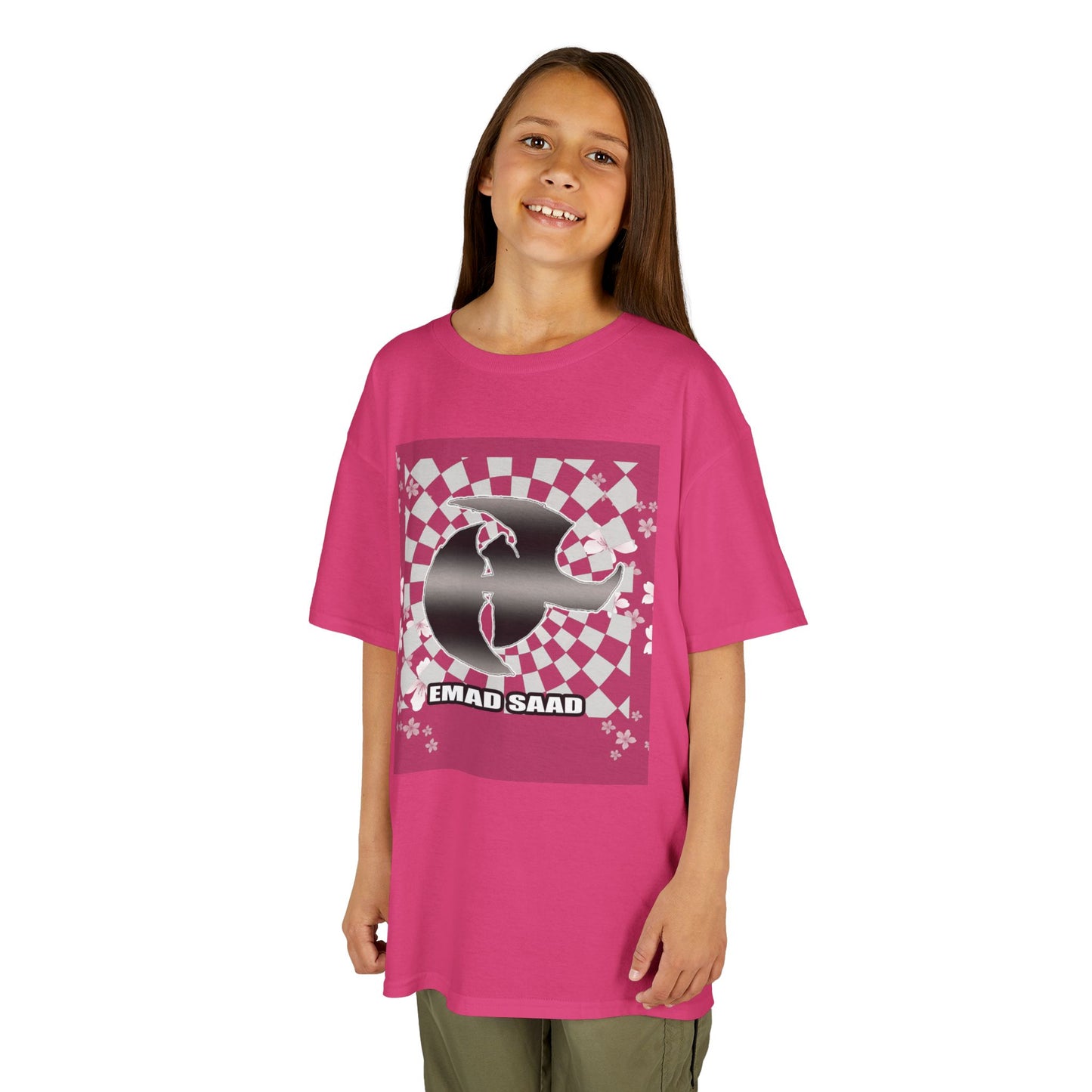 Kids Tee — Checkered HK Graphic with “EMAD SAAD”