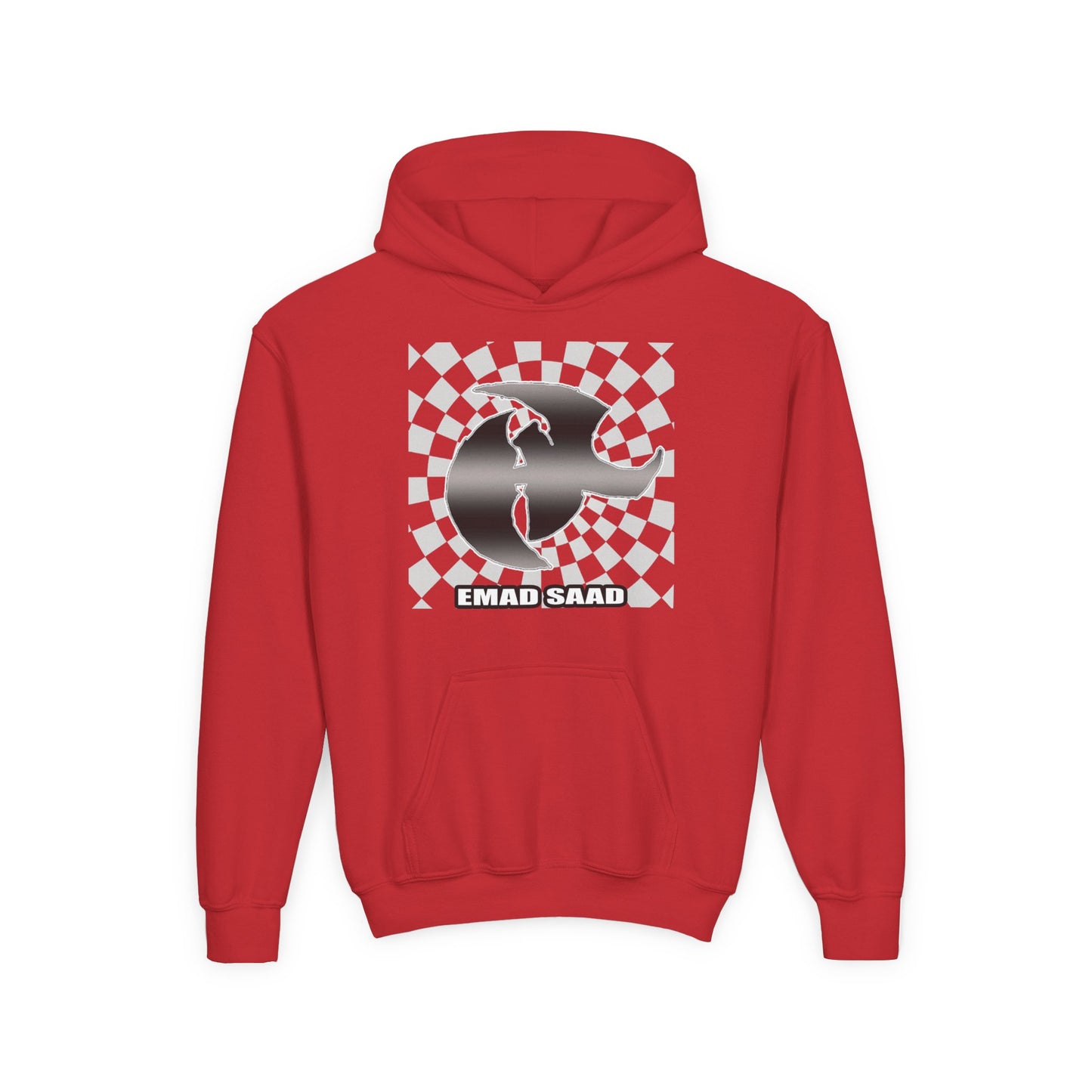 Youth Hoodie with Emad Saad Skate Logo — Black & White Skateboard Graphic
