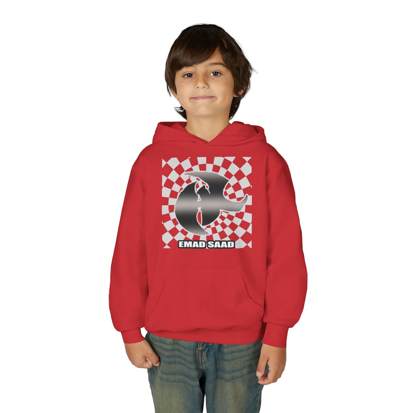 Youth Hoodie with Emad Saad Skate Logo — Black & White Skateboard Graphic