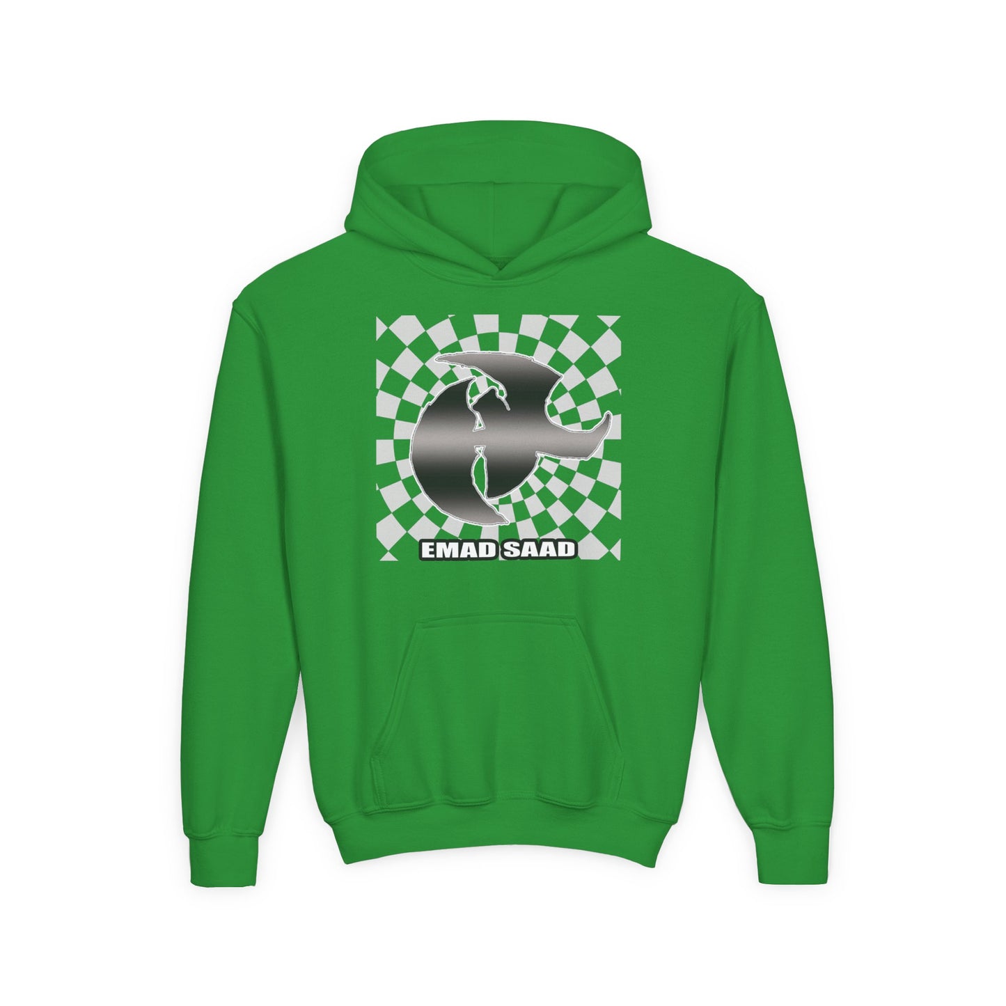 Youth Hoodie with Emad Saad Skate Logo — Black & White Skateboard Graphic