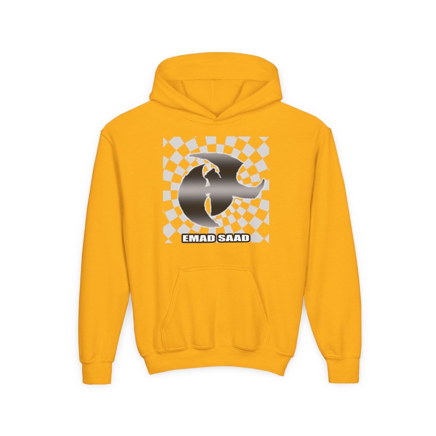 Youth Hoodie with Emad Saad Skate Logo — Black & White Skateboard Graphic