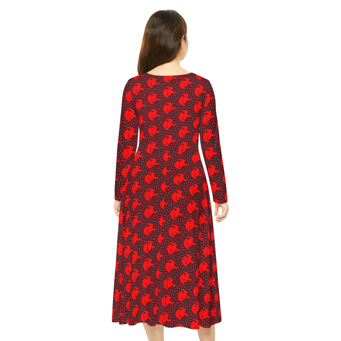 High Kouncil Emad Saad Elegant Long Sleeve Dance Dress with Red Pattern
