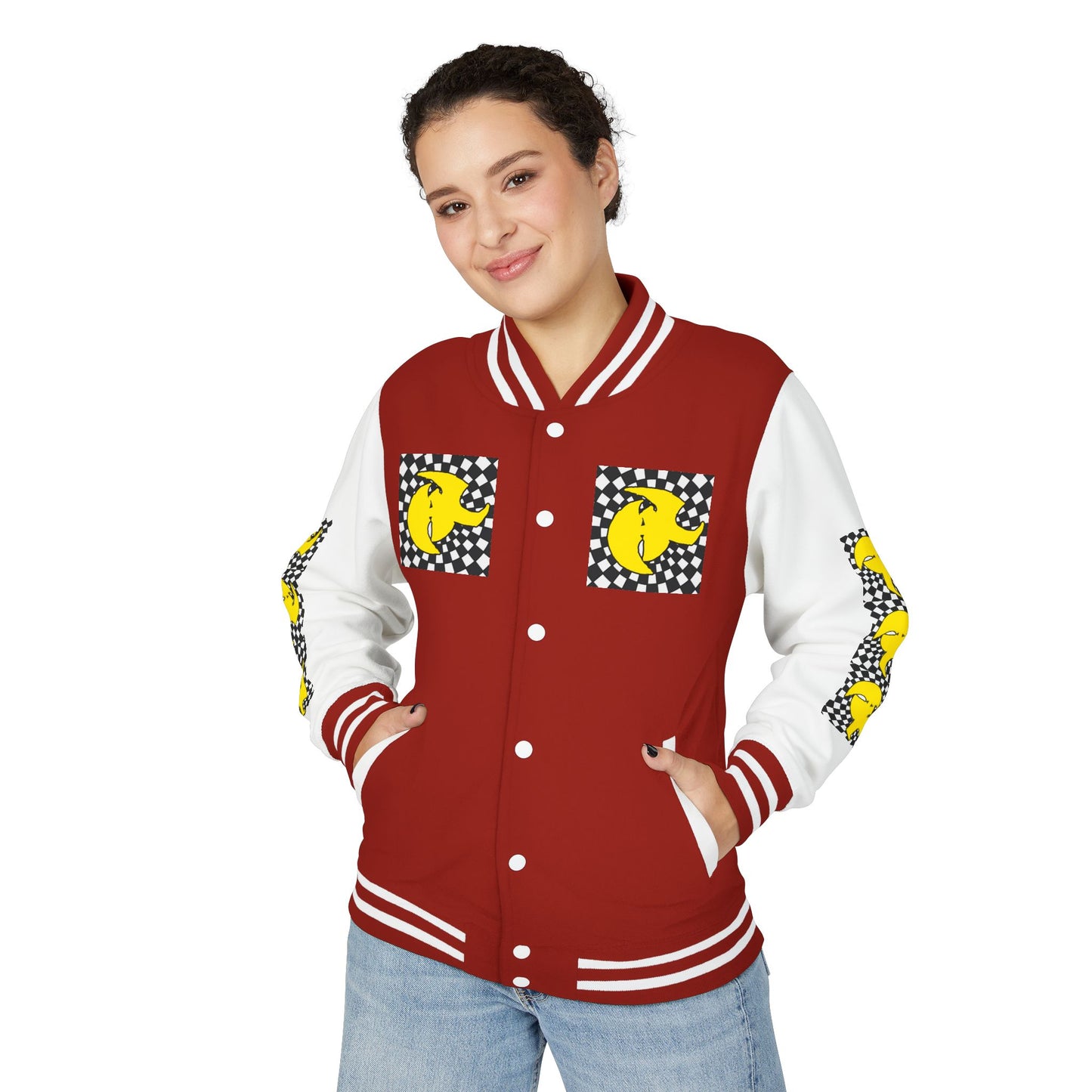 HK CREW Heavyweight Letterman Jacket with Retro Graphic Design