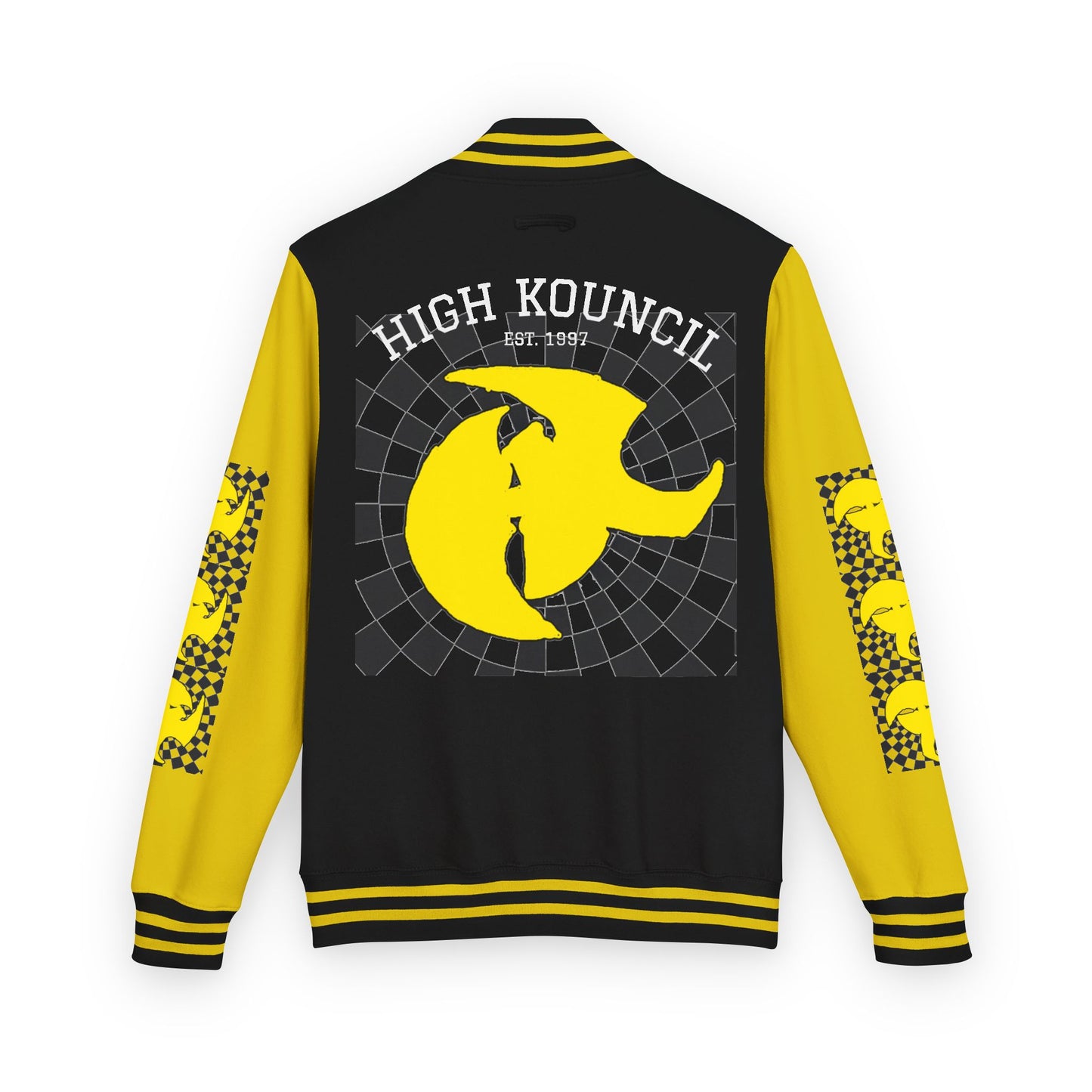 HK CREW Heavyweight Letterman Jacket with Retro Graphic Design