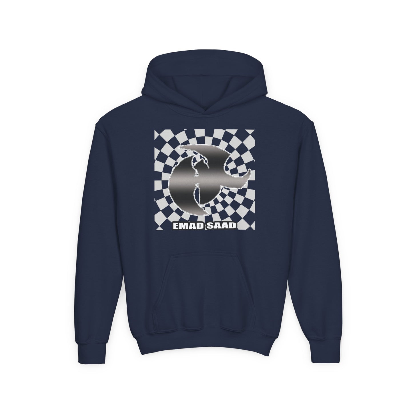 Youth Hoodie with Emad Saad Skate Logo — Black & White Skateboard Graphic