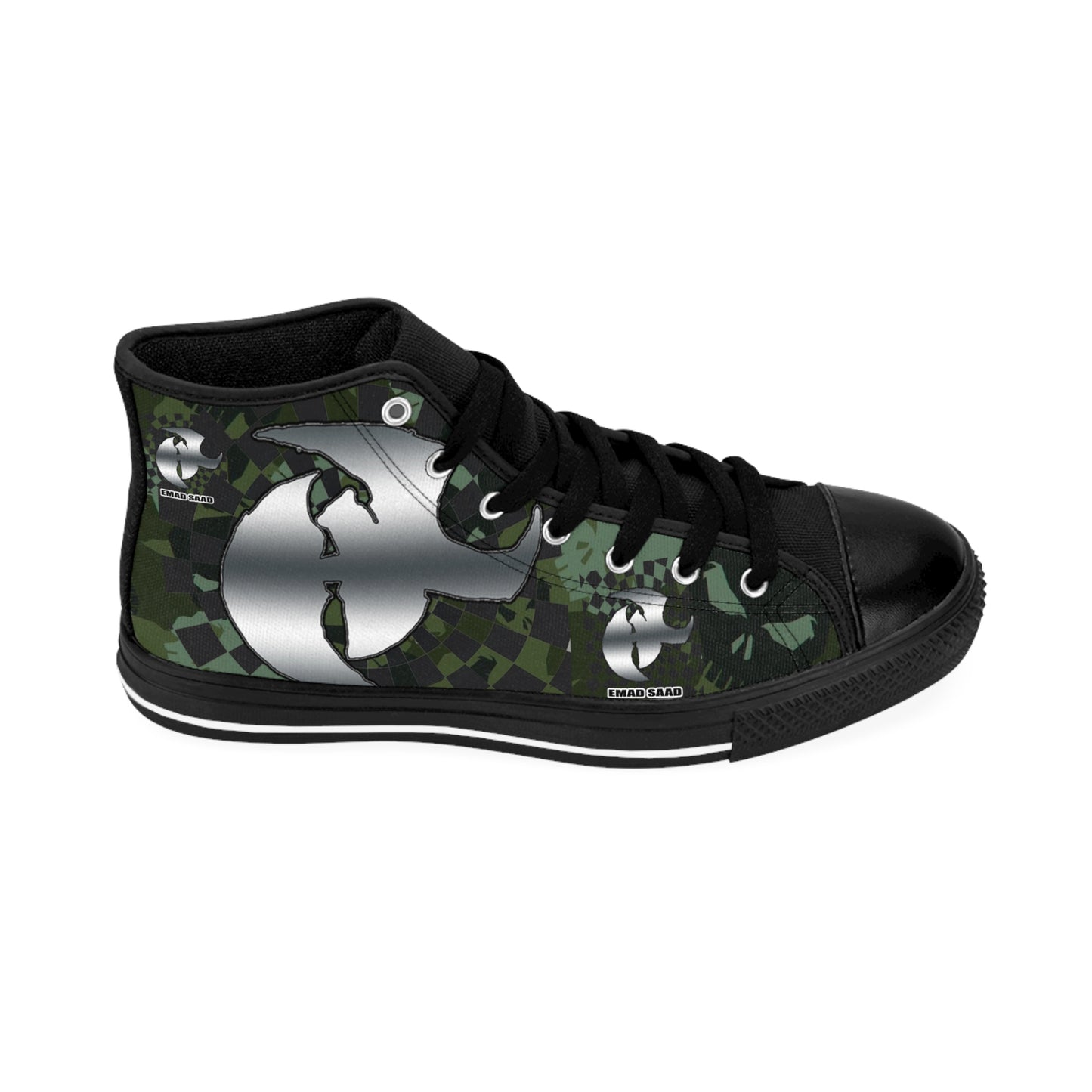 Men's Classic Sneakers - Stylish Green Camo High-Top Shoes for Casual Wear