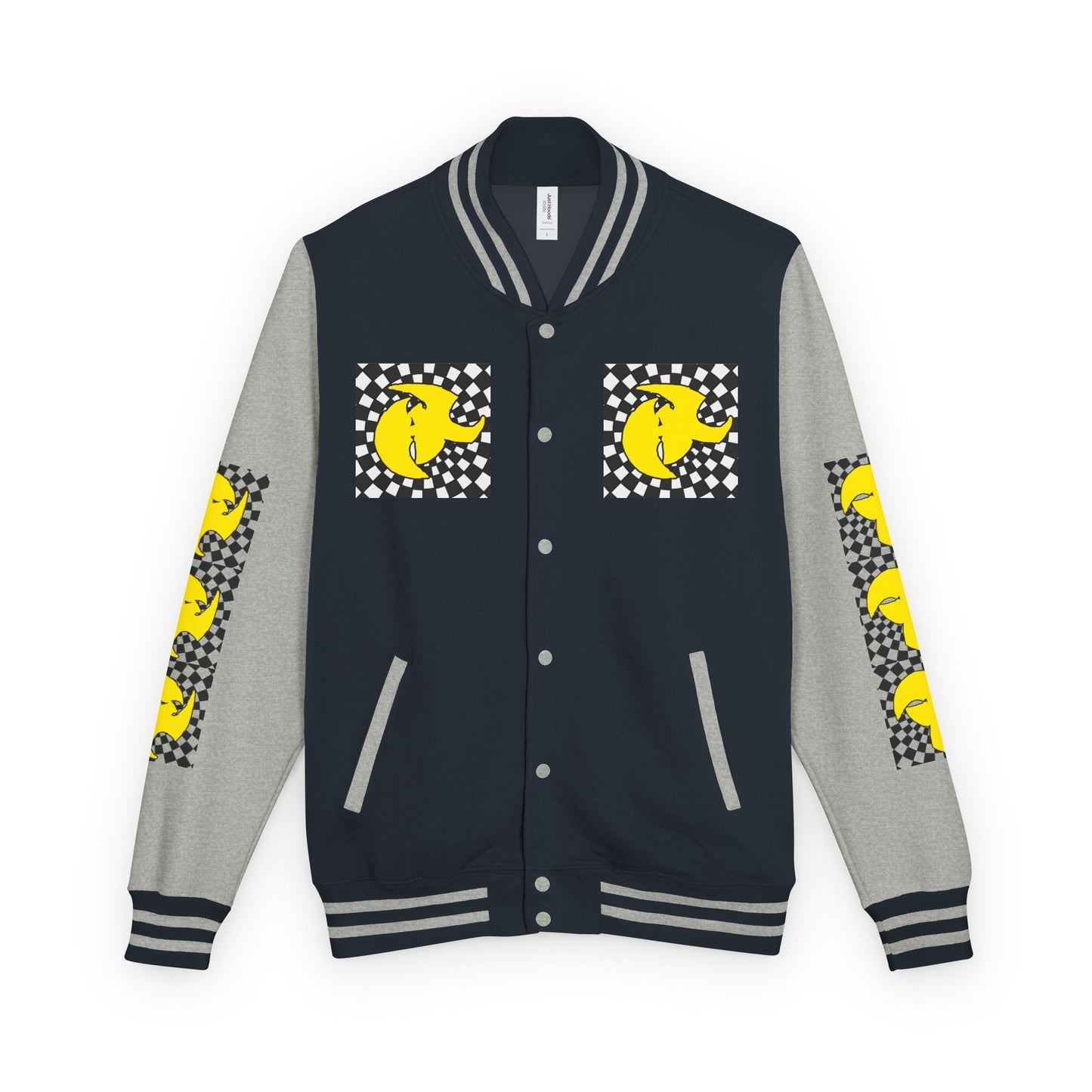 HK CREW Heavyweight Letterman Jacket with Retro Graphic Design