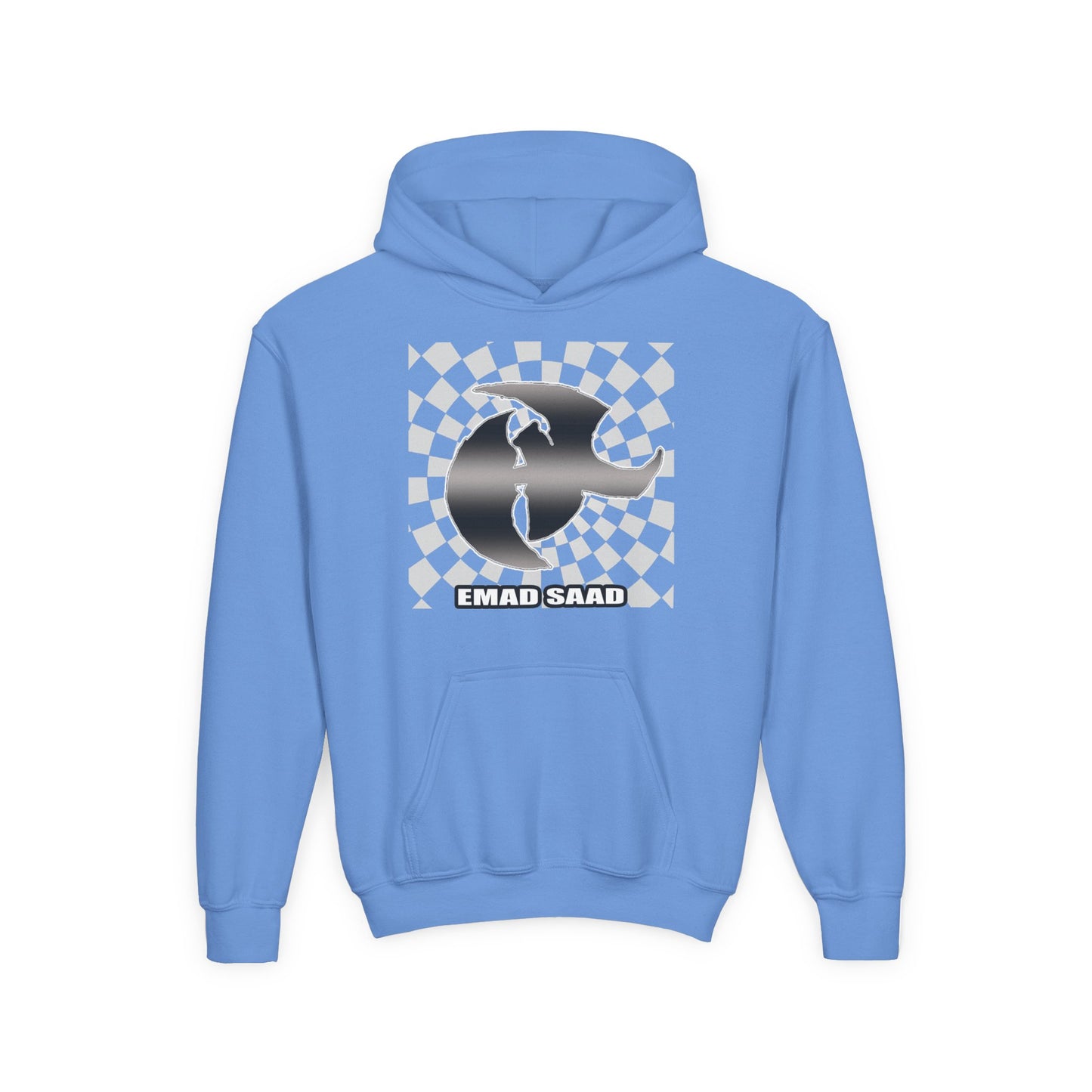 Youth Hoodie with Emad Saad Skate Logo — Black & White Skateboard Graphic