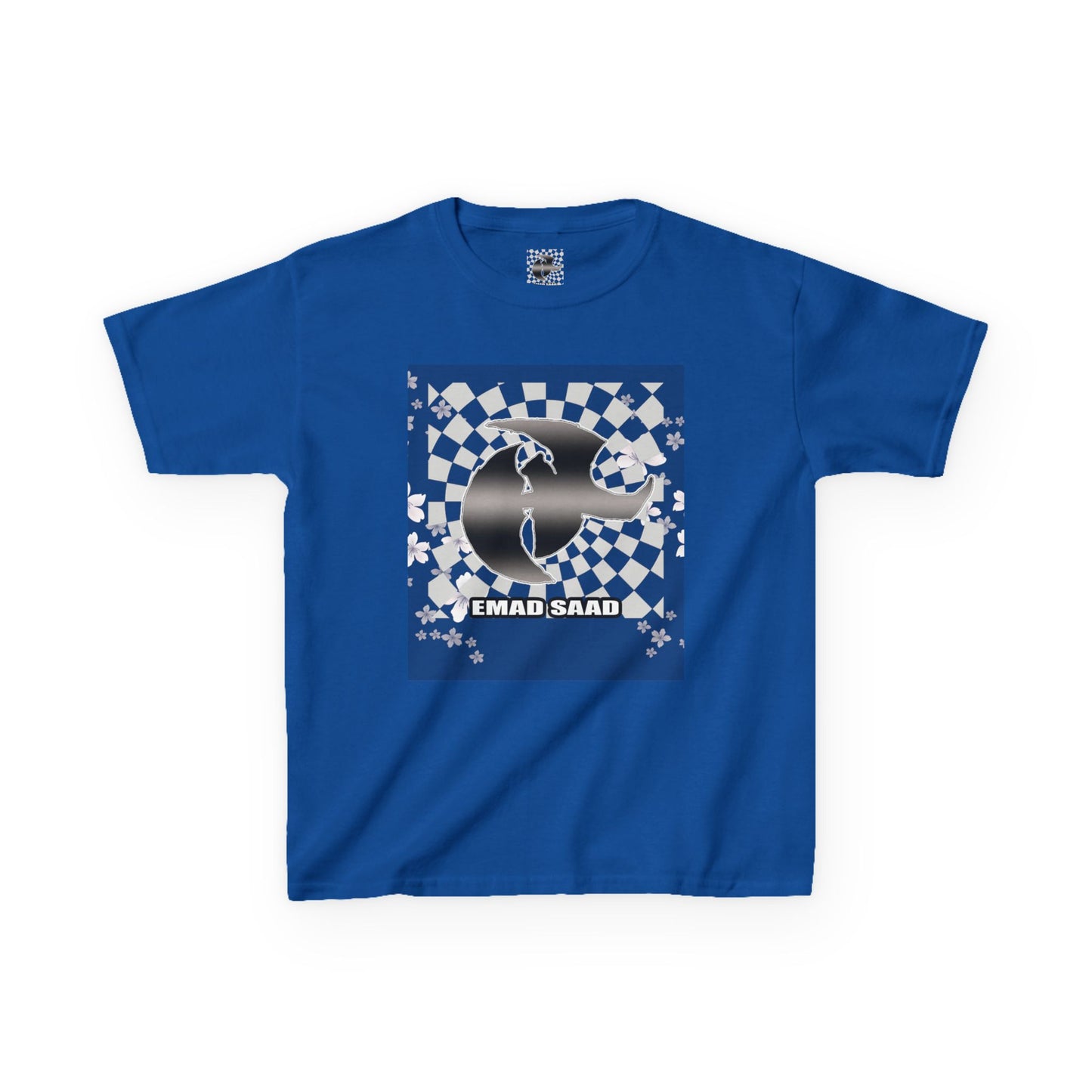 Kids Tee — Checkered HK Graphic with “EMAD SAAD”
