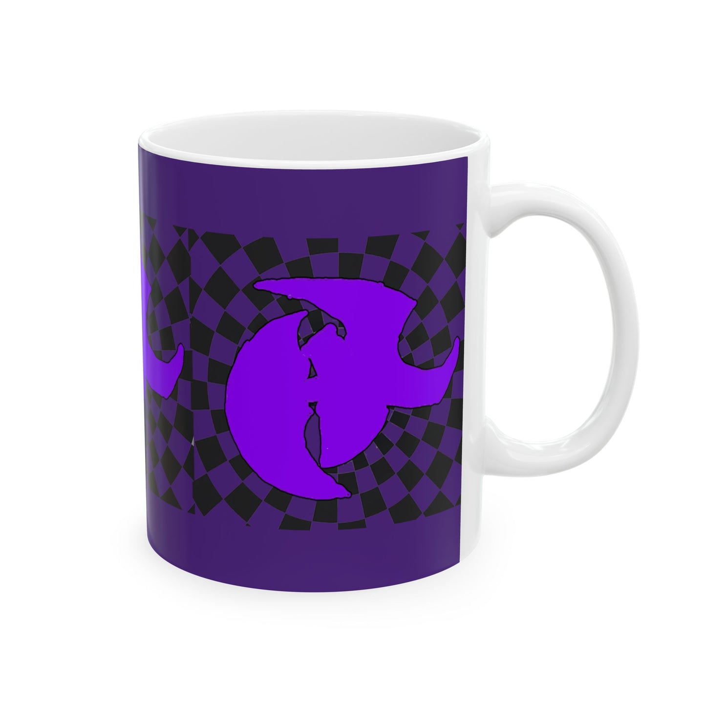 HK LOGO Vibrant Purple Ceramic Mug with Checkered Design - Ideal for Coffee Lovers