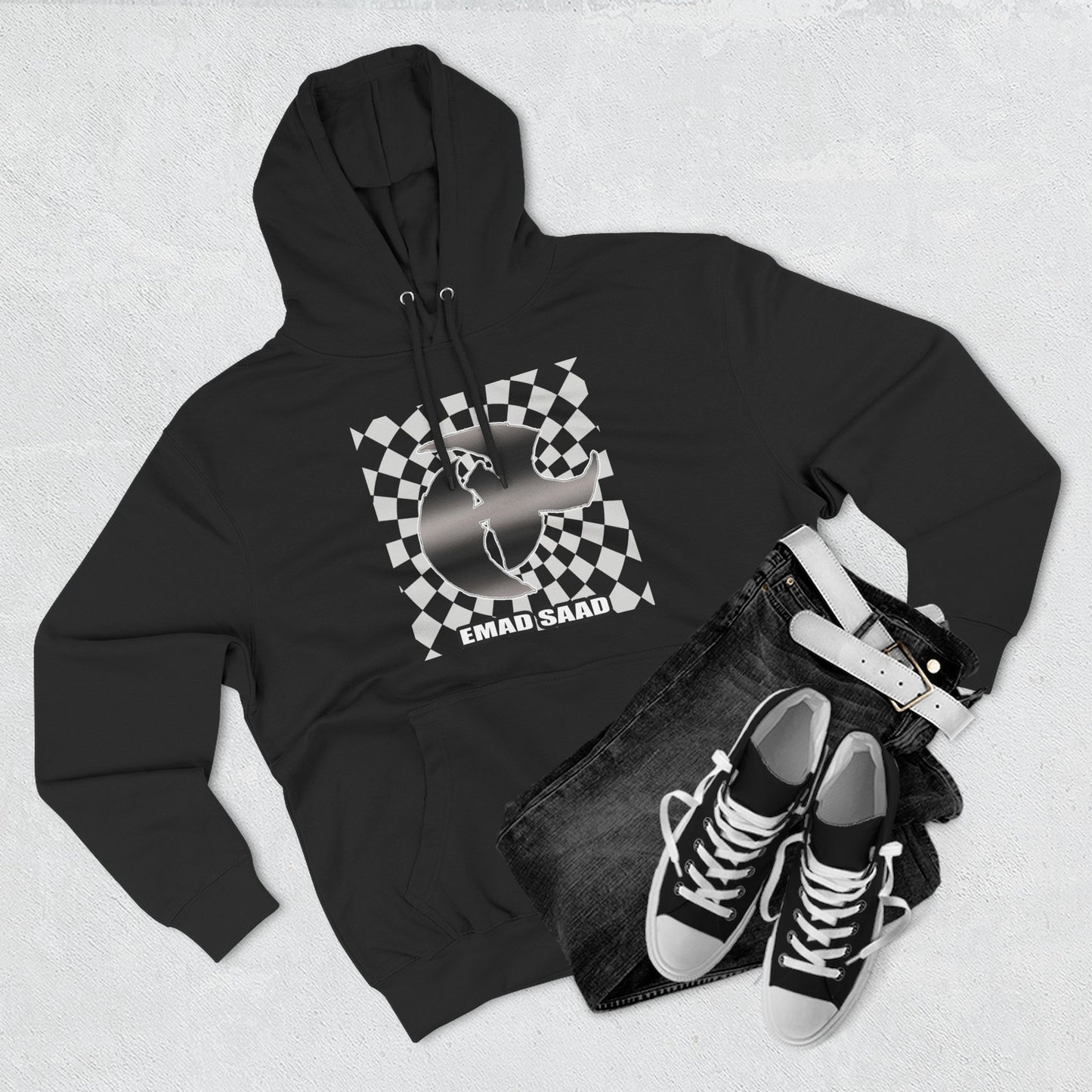 Emad Saad HK Checkerboard Skate Hoodie Graphic Pullover