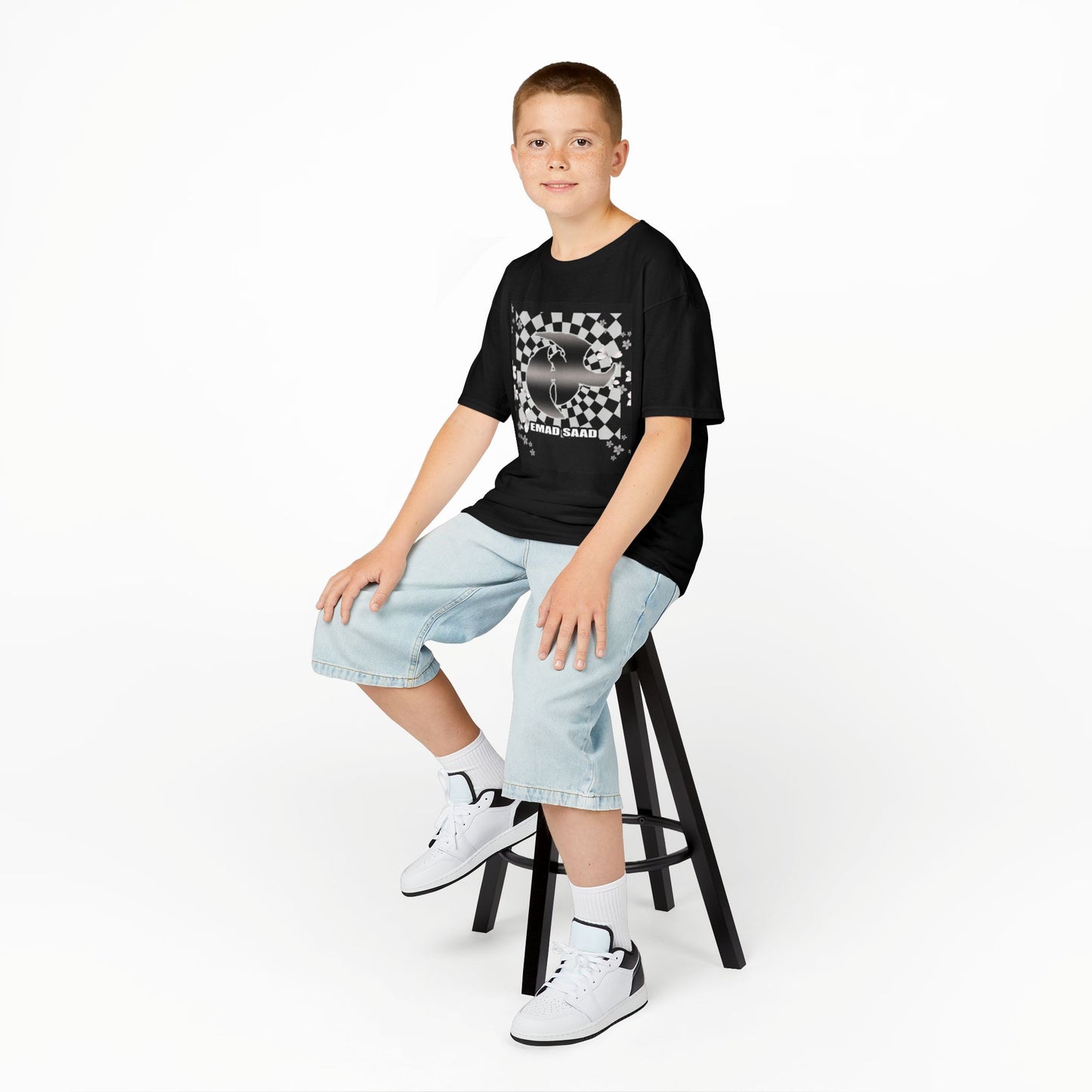 Kids Tee — Checkered HK Graphic with “EMAD SAAD”