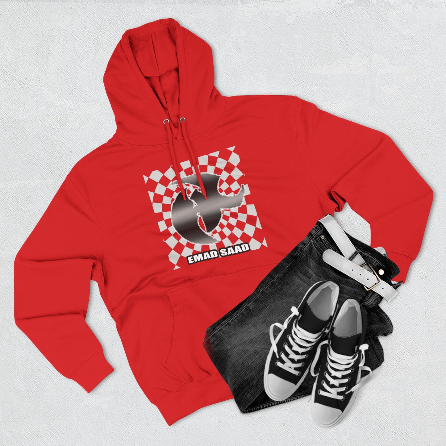 Emad Saad HK Checkerboard Skate Hoodie Graphic Pullover
