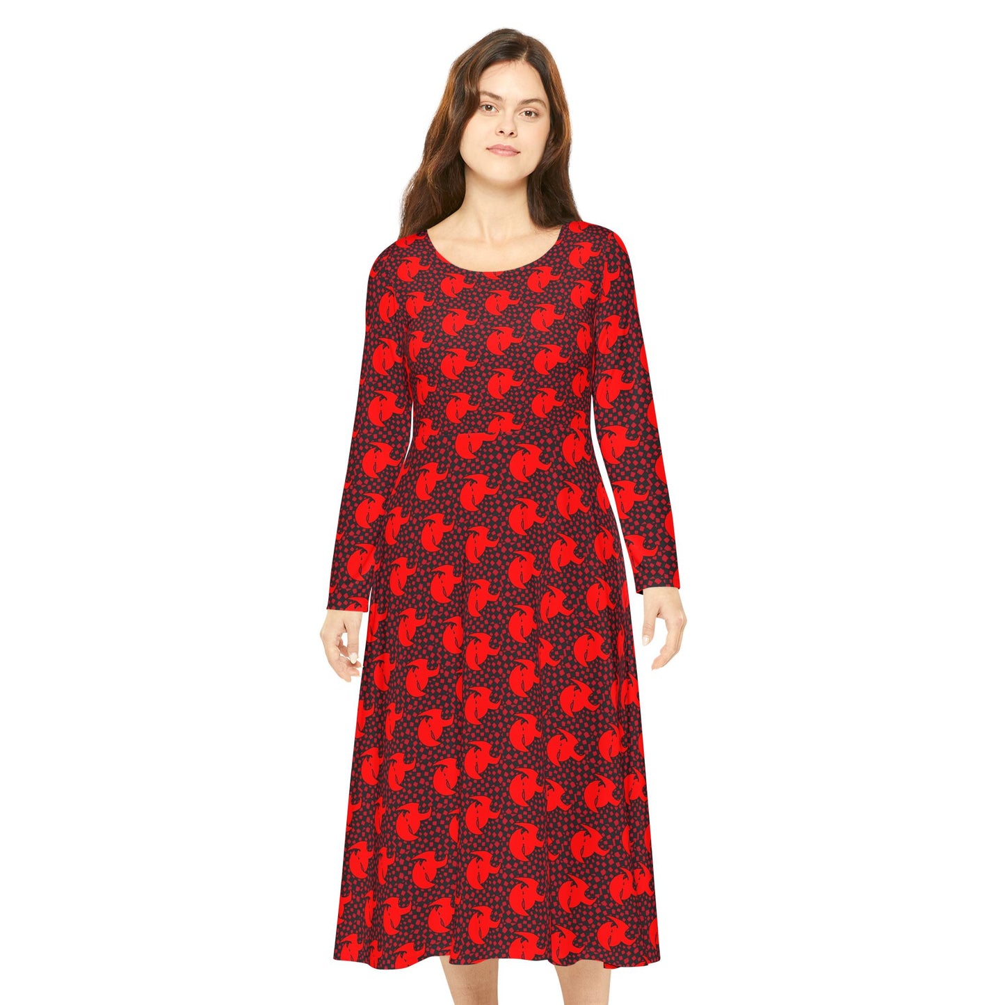 High Kouncil Emad Saad Elegant Long Sleeve Dance Dress with Red Pattern