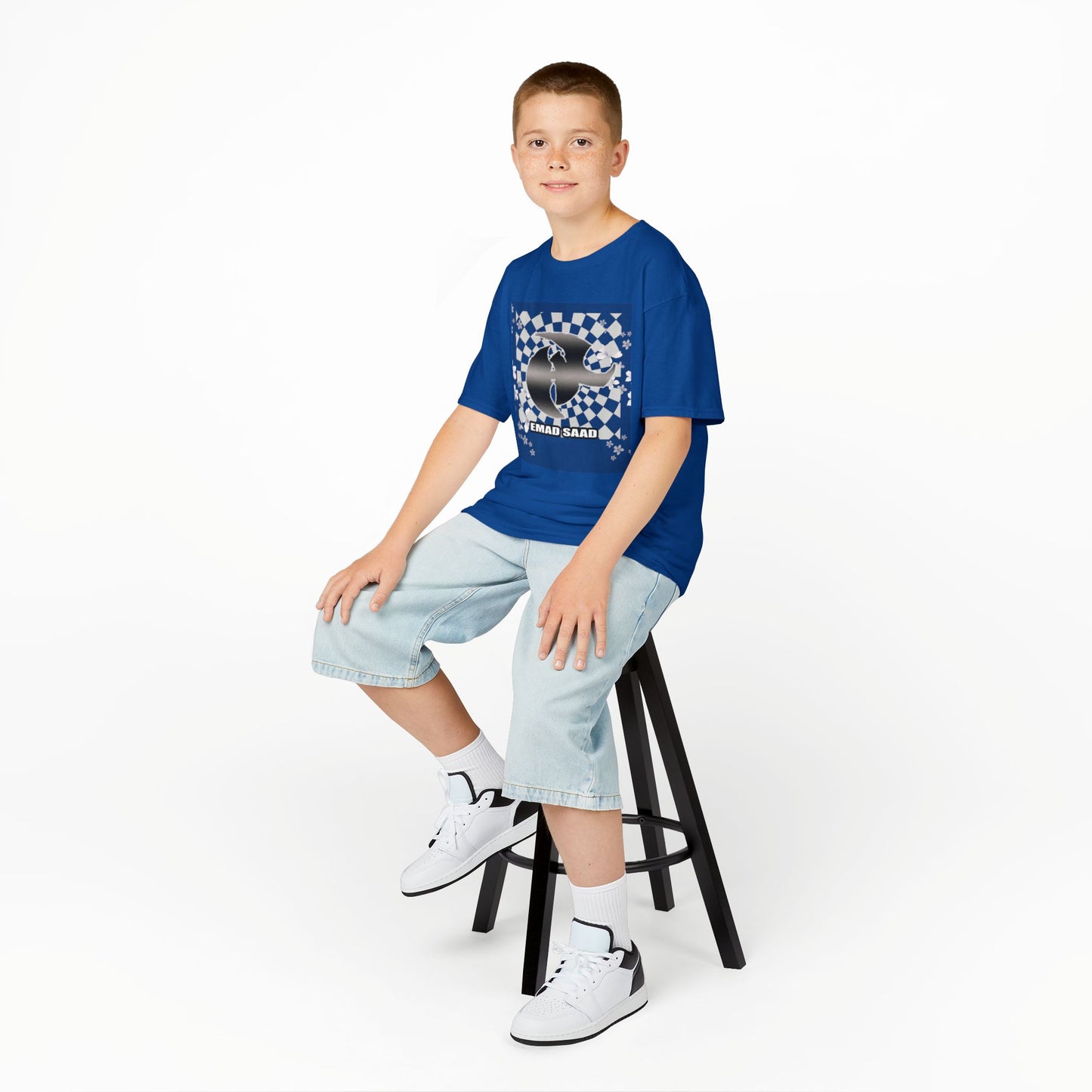 Kids Tee — Checkered HK Graphic with “EMAD SAAD”