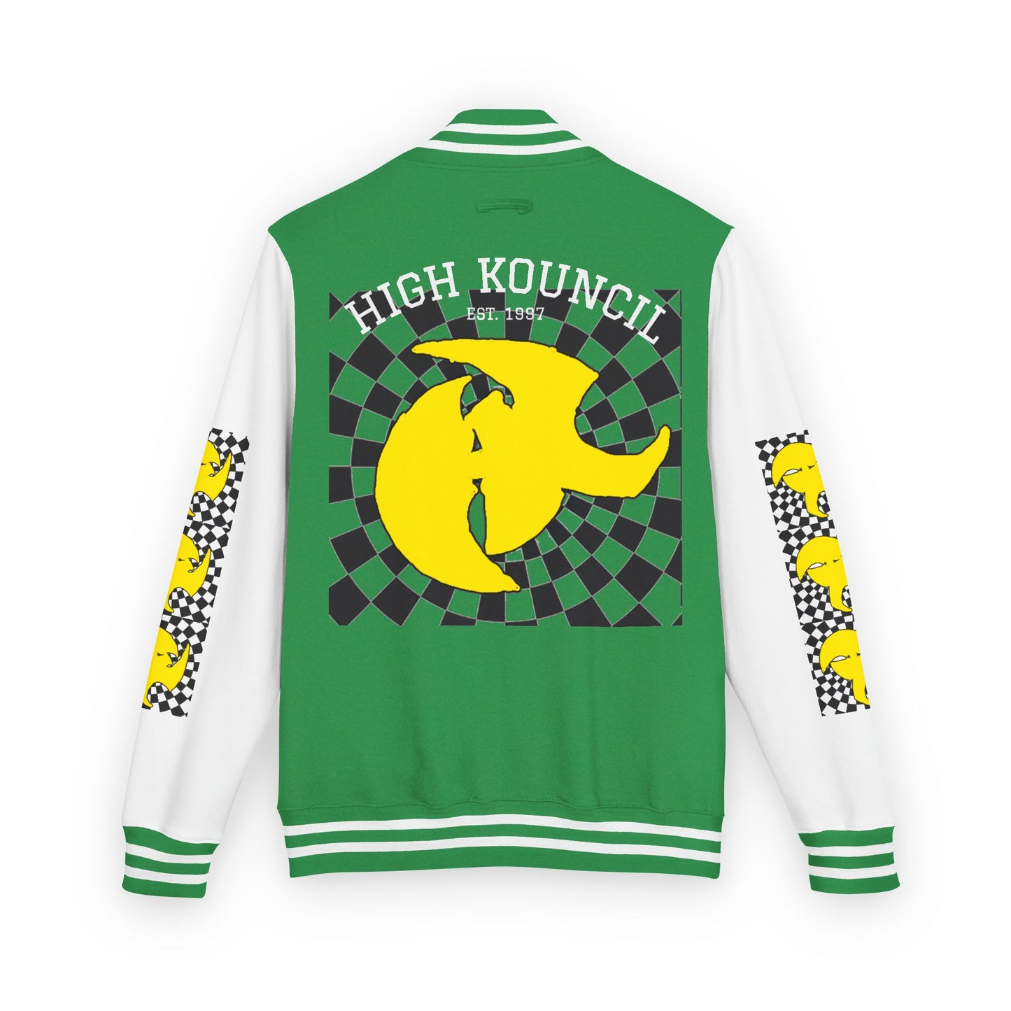 HK CREW Heavyweight Letterman Jacket with Retro Graphic Design