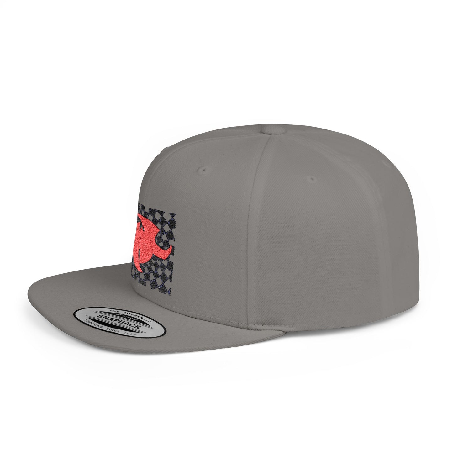 HK RED LOGO Retro Checkerboard Flat Bill Snapback Hat
